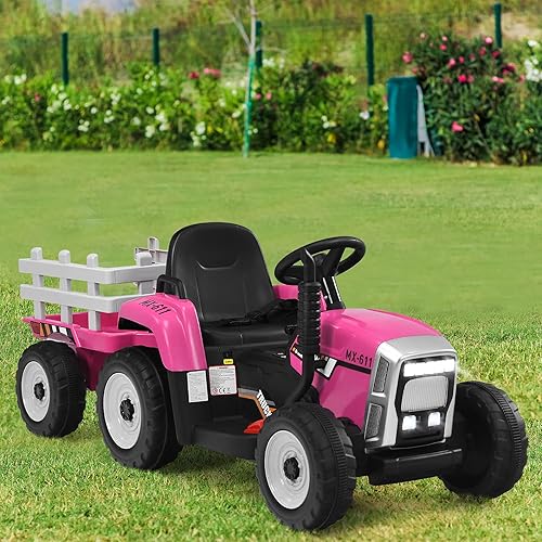 Miniatura 9 de OLAKIDS Tractor de paseo de 12 V para niños, ruedas 2 en 1 con remolque desmontable, vehículo eléctrico con control remoto parental, cambio de 3