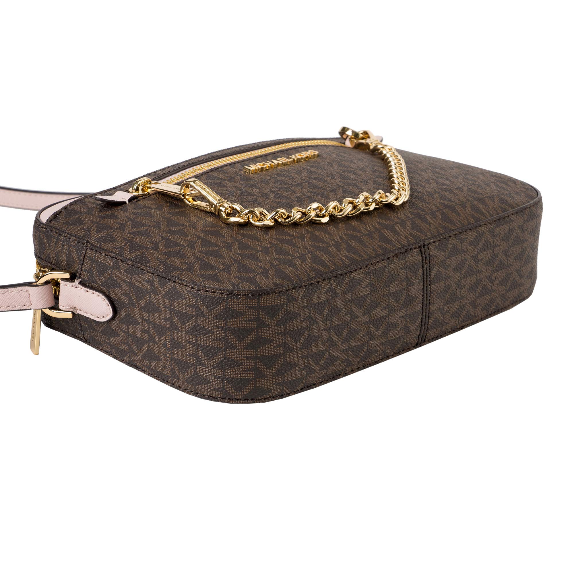 Michael Kors Jet Set Chain East West Large Crossbody Brown MK Powder Blush Pink Multi