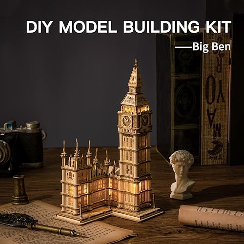 Miniatura 2 de ROBOTIME Rompecabezas 3D para adultos, kits de manualidades de madera, kit de modelo de construcción de bricolaje Big Ben TG507 y torre Effel TG501