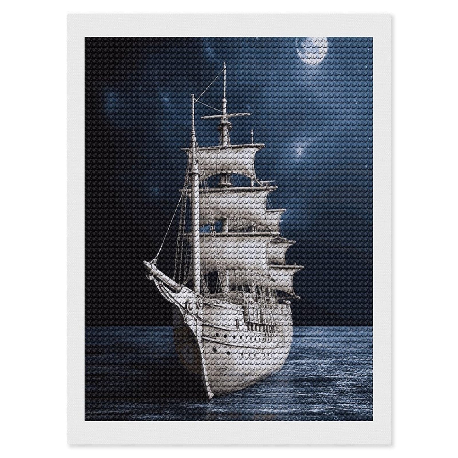 FekiLoot Vintage Nautical White Ship Diamond Art Kits for Adults Diamond Painting Kits for Beginners DIY Diamond Art Kits Round Full Drill Diamond Dot Gem Painting for Home Wall Decor Gift 12"x16"