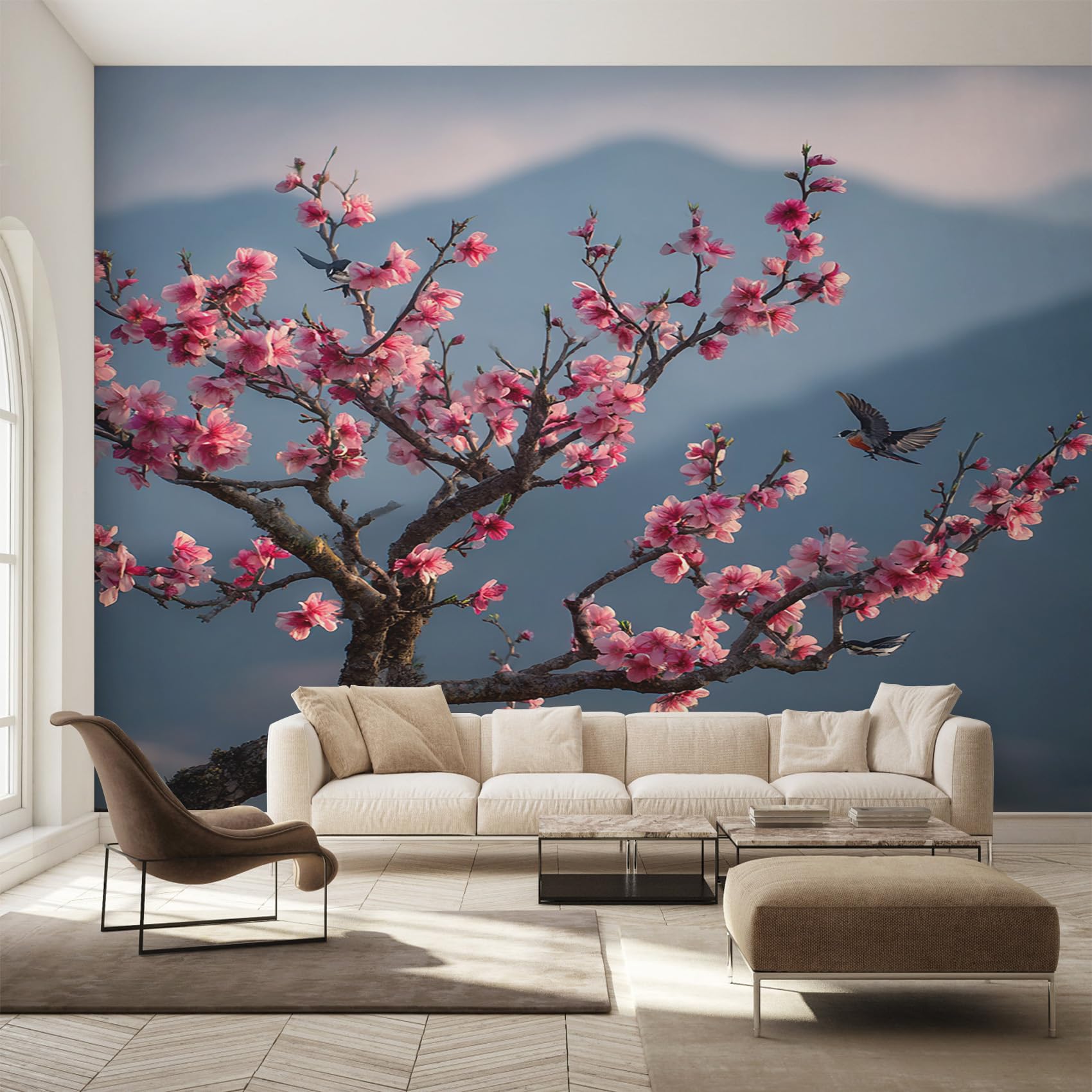 Papier peint fleurs de cerisier fresque murale haut de gamme rose