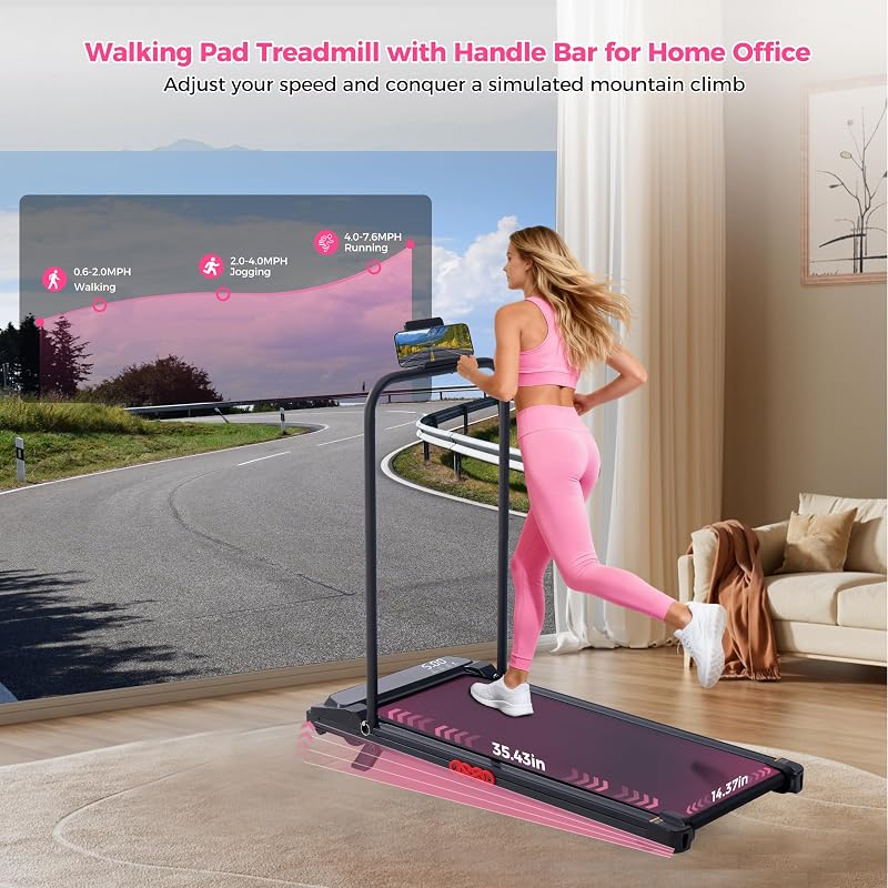Walking Pad with Incline and Handle Bar, 2026 Upgrade Electric Small Walking Pads Treadmills with Handles, Compact Treadmills for Home Small Spaces, 3.0HP, 0.6-7.6MPH, 350LBS image 6