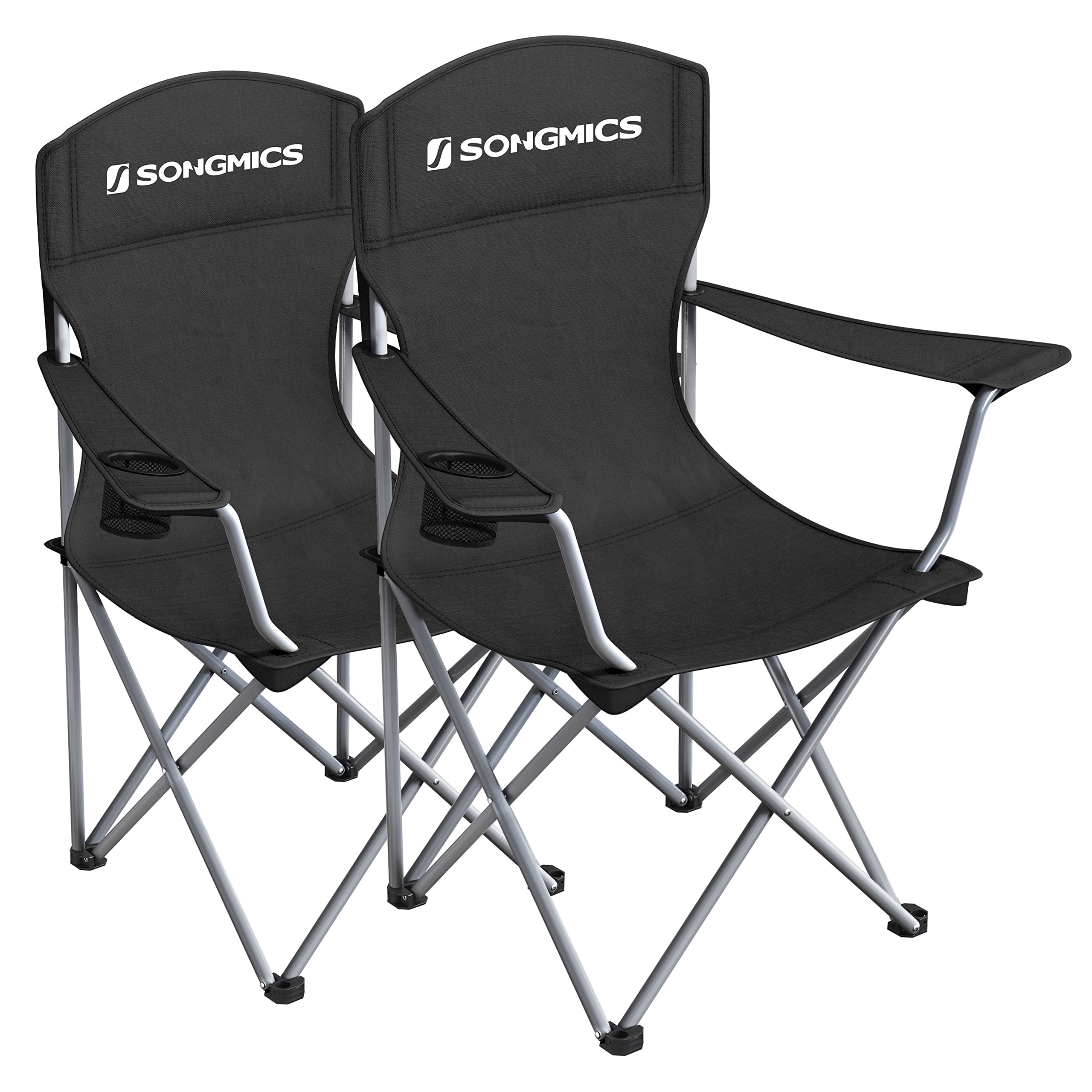 SONGMICS krzesło kempingowe, składane krzesło outdoorowe, krzesło wędkarskie, wysokie oparcie, podłokietniki, uchwyty na napoje, składane, obciążenie do 150 kg, na kemping, do ogrodu
