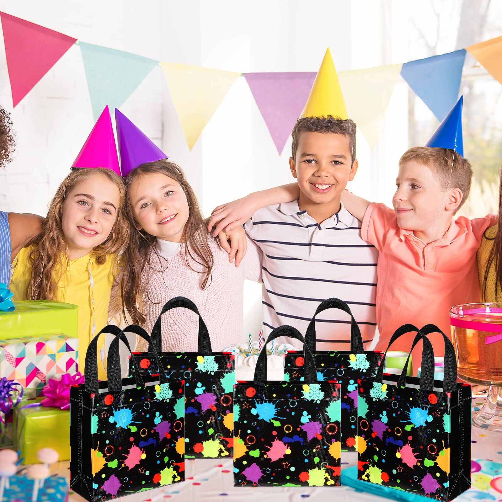 40 Pcs Neon Glow Party Gift Bags - Reusable Non-Woven Candy Bags For Birthday Parties