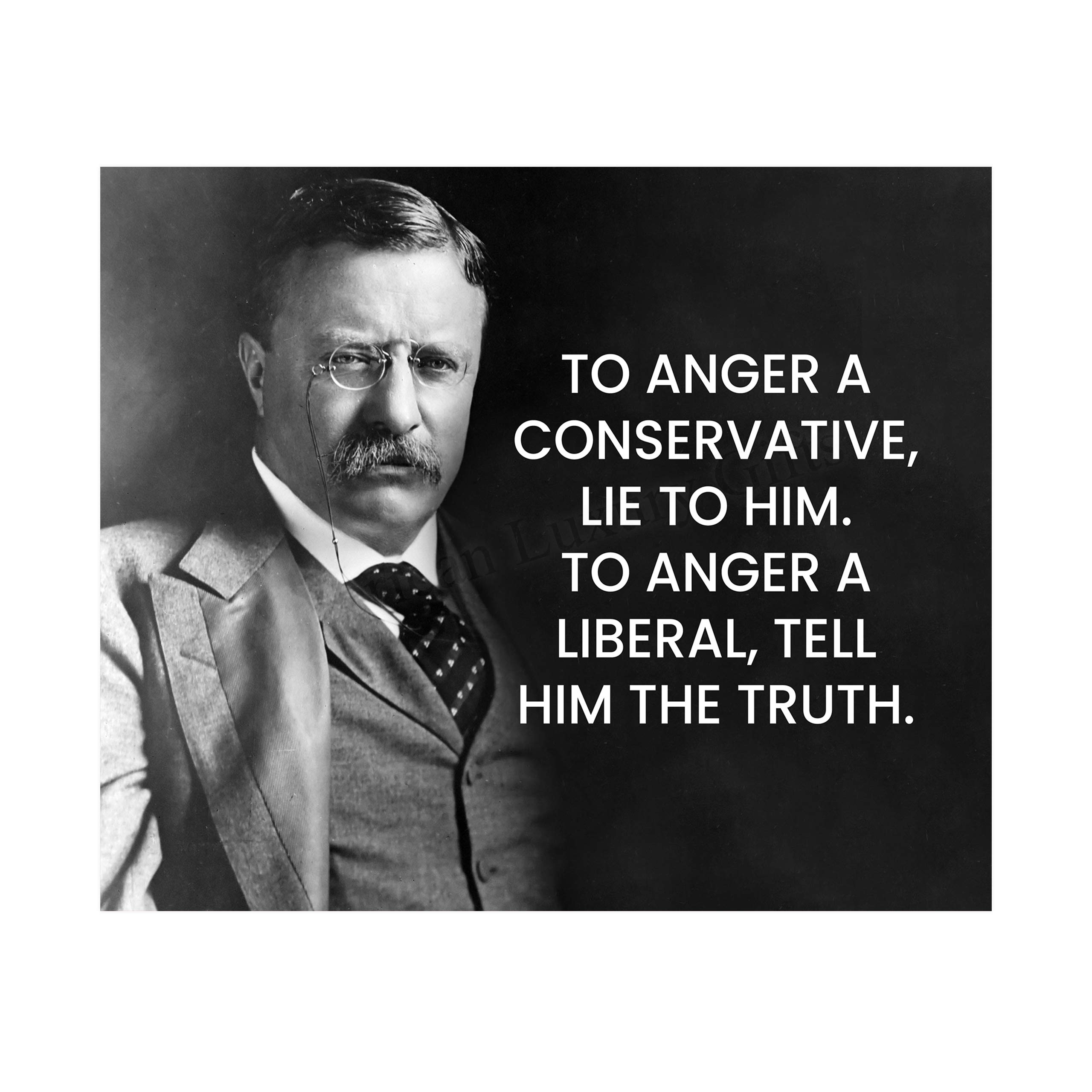 Teddy Roosevelt Quotes-"To Anger A Conservative, Lie to Him"-Inspirational Wall Art Sign-10 x 8" Political Poster Print-Ready to Frame. Motivational Home-Office-Classroom-Library Decor. Great Gift!