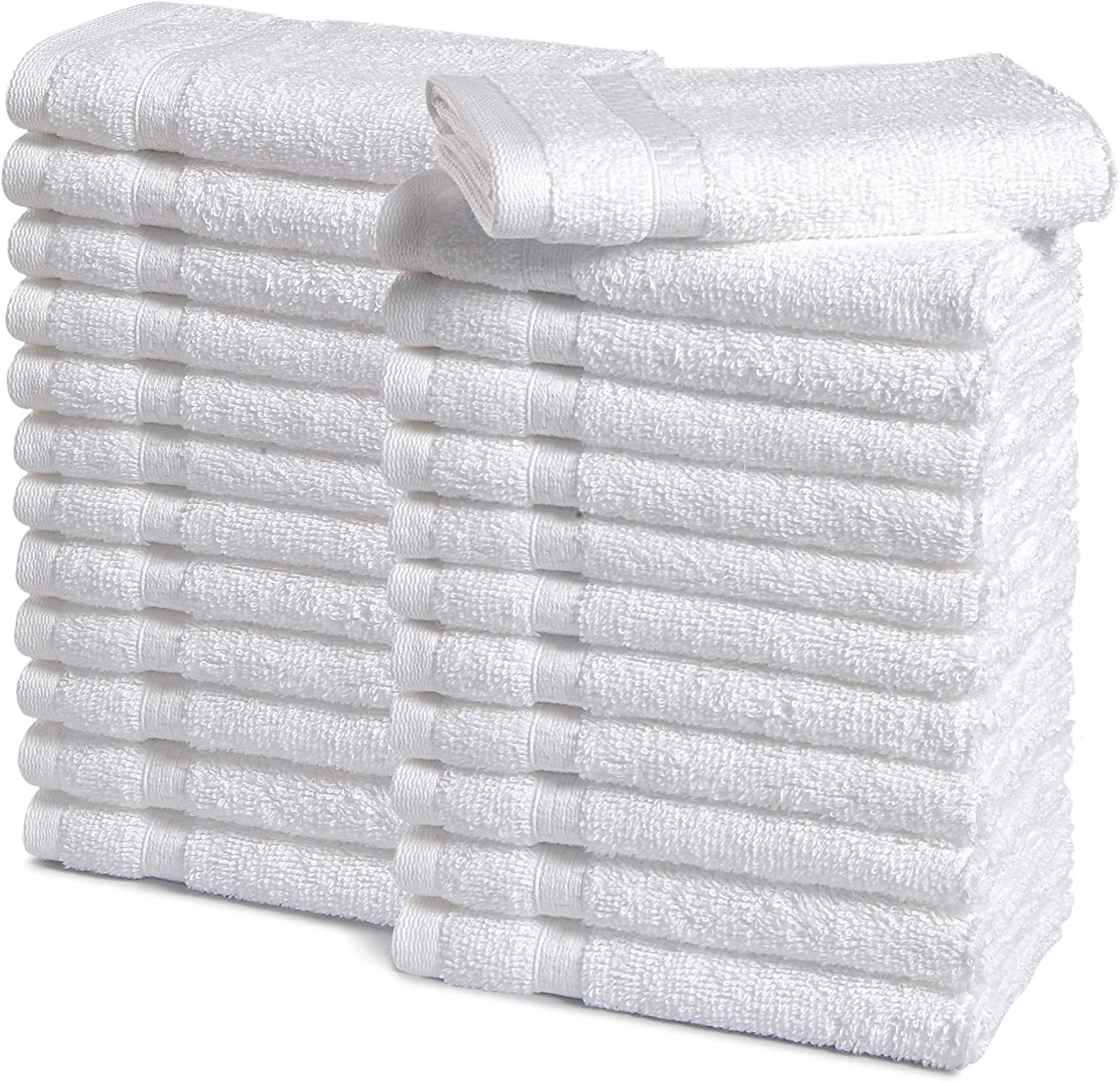 AmazonCommercial Premium 100% Cotton Washcloth Set- Pack of 24, 520 GSM, White