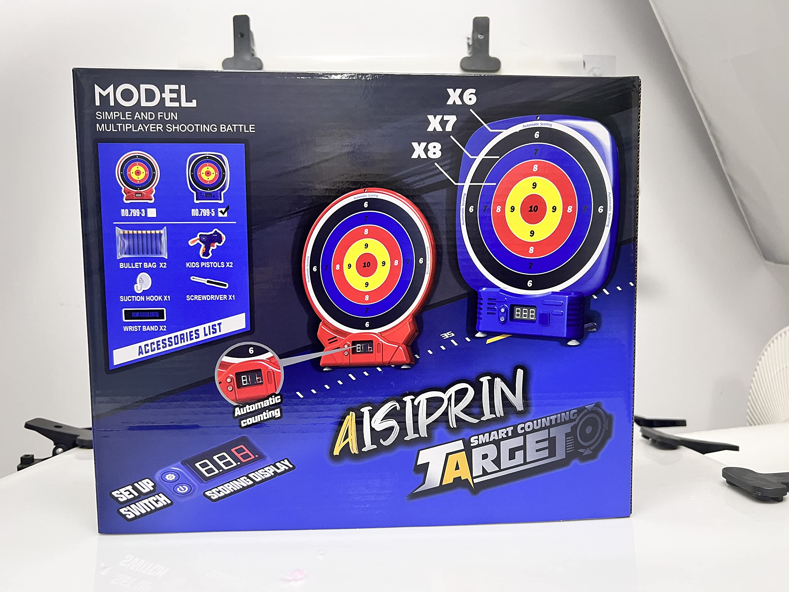 AISIPRIN Electrónico Diana para Nerf,Juegos Exterior para Niños, 2 Pistolas de Juguete,20 Dardo Espuma,Muñequeras de Mano,Destornillador,Juguetes Regalo niños 6 7 8 9 años