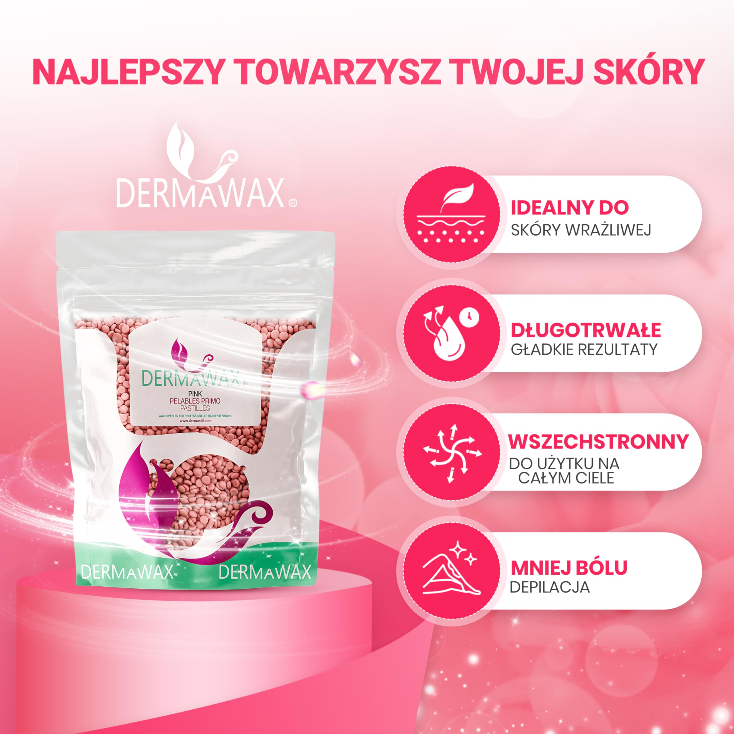 Perły woskowe bez paska wosk do usuwania włosów dla kobiet i mężczyzn - Dermawax różowy różowy wosk profesjonalny strój do twarzy pod pachami - 1 kg