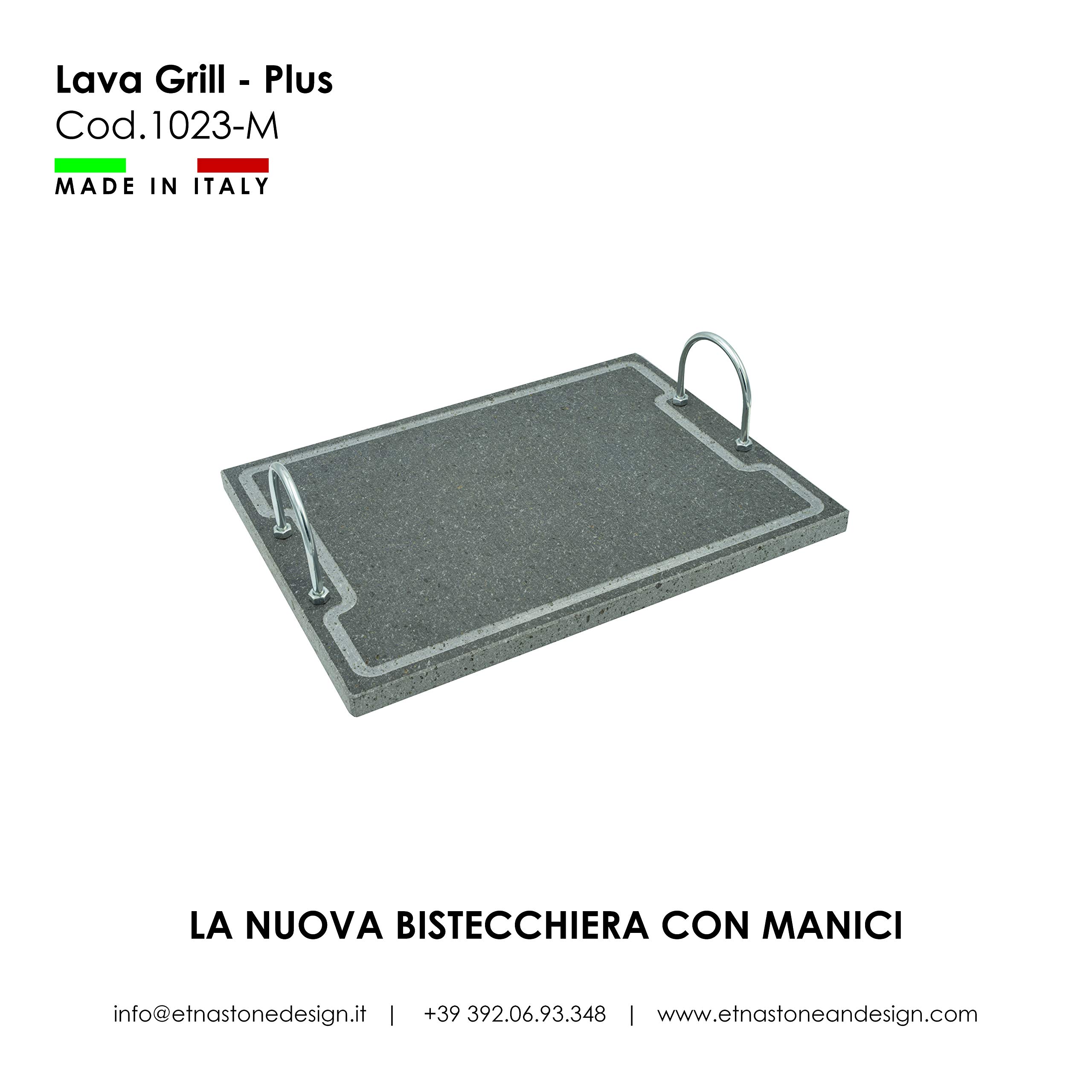 Lava Grill Plus 40x30cm BISTECCHIERA con Manici Pietra LAVICA ETNEA Piastra LEVIGATA per Forno E Barbecue Cottura Carne, Pesce, Verdura E Pizza Etna Stone & Design