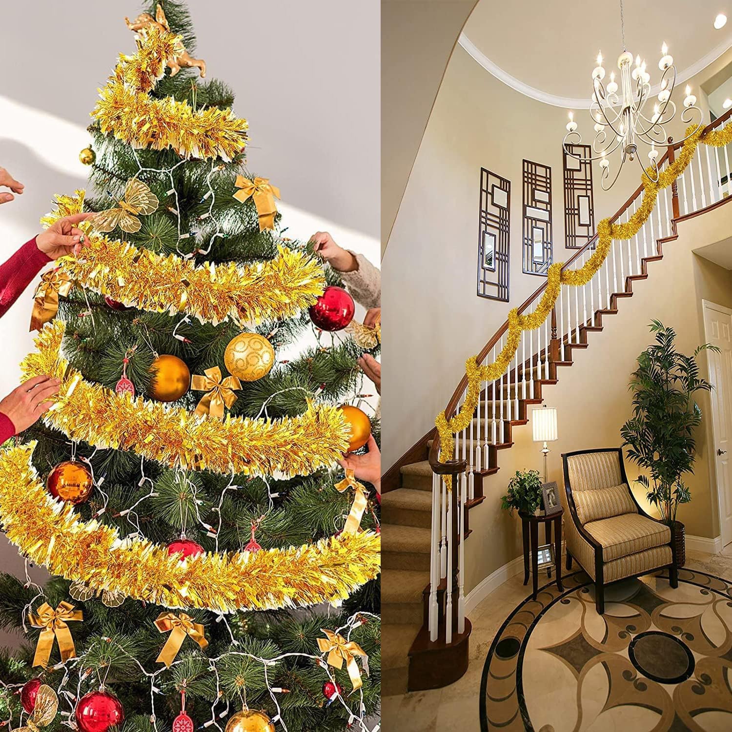 Ghirlanda Di Orpelli per Albero Di Natale Da 6 Pezzi, Ghirlanda Di Decorazioni Natalizie 2m, Ghirlanda Di Decorazioni per Albero Di Natale, Ghirlanda Di Natale (Oro)