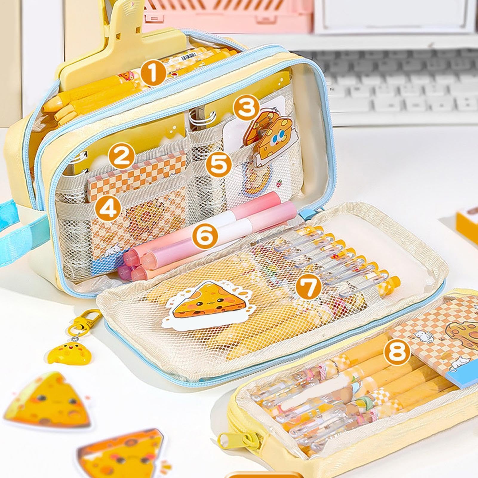 Astuccio per matite con forniture grande capacità cartone animato formaggio | Astuccio per la scuola, per bambini, ragazzi, ragazze, studenti, casa, lezioni mattutine, fine settimana