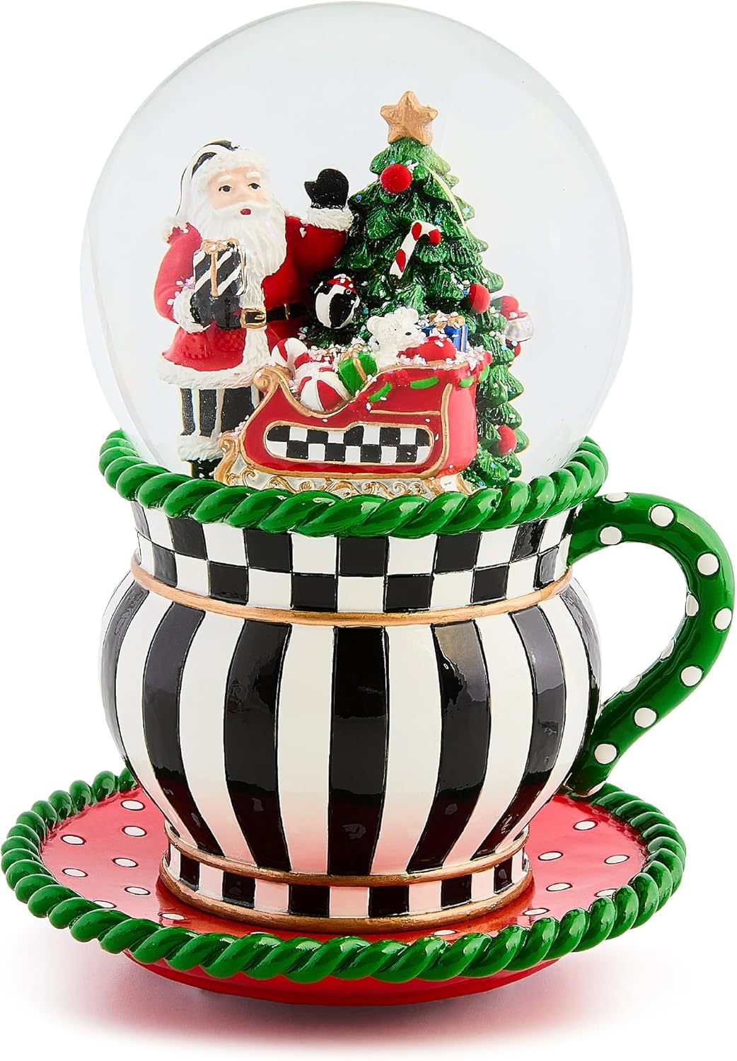 MACKENZIE CHILDS Snow Globe, Christmas Decor for Living Room, Check It Out Teacup