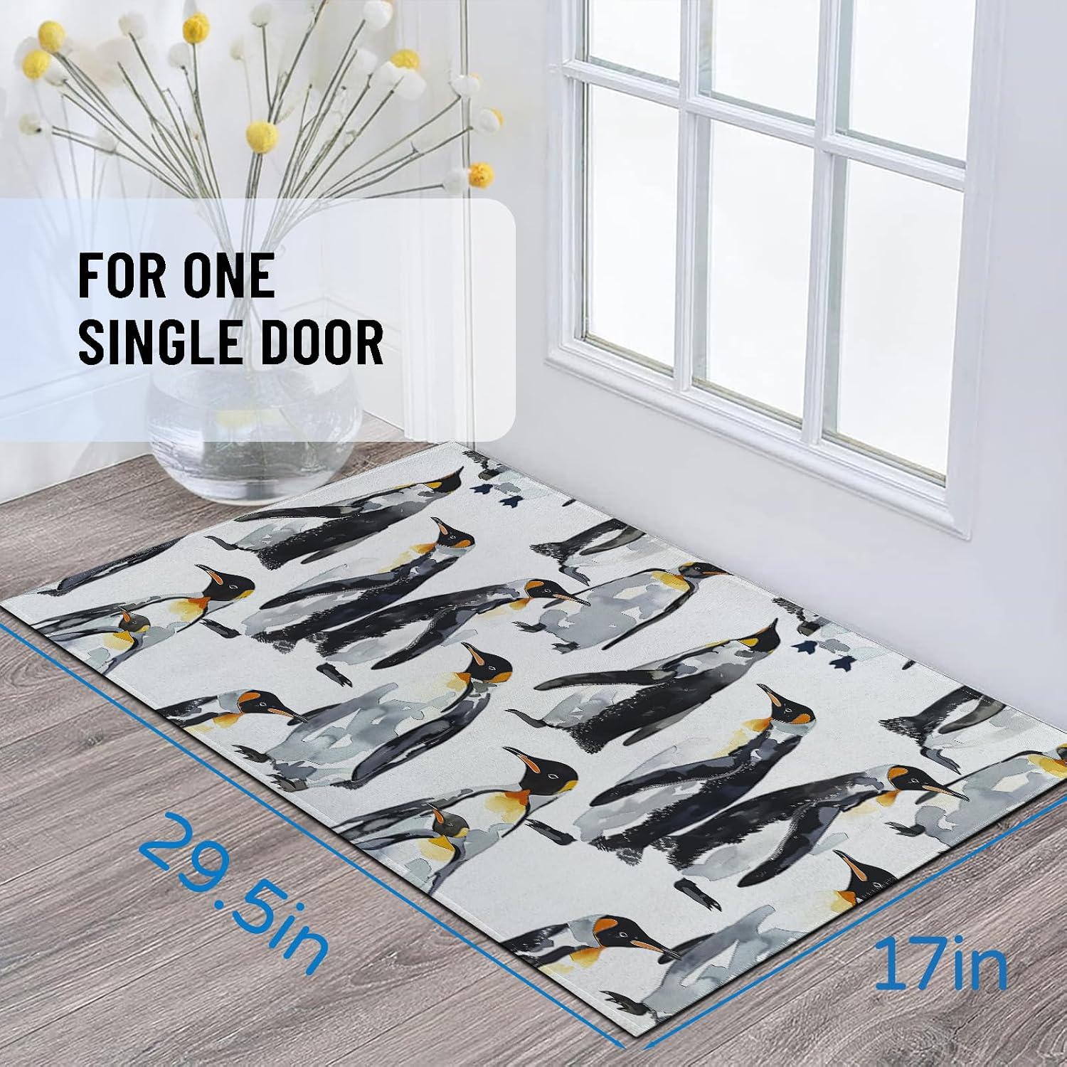 Penguin Indoor Door Mat 29.5x17in,Non Slip Backing Watercolor Animal Floor Mats,Non Woven Entryway Rug,Welcome Rugs Decor,for Entrance Inside Porch Bedroom Kitchen,Practical Doormats Gifts