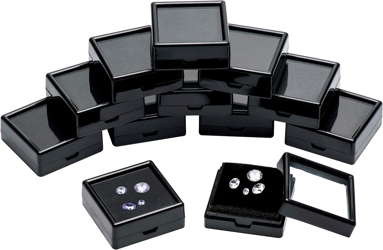 24 Pack Black Gemstone Display Box Jewelry Box Container With Clear Top Lids 157x06 For Festival Treat Gems Coins Diamond Gift Packing