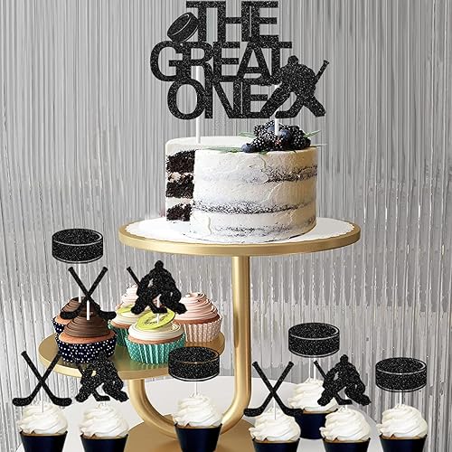 Miniatura 5 de Decoraciones de hockey para el primer cumpleaños para niños, cartel de fotos de bebé de primer cumpleaños para recién nacidos a 12 meses, decoración