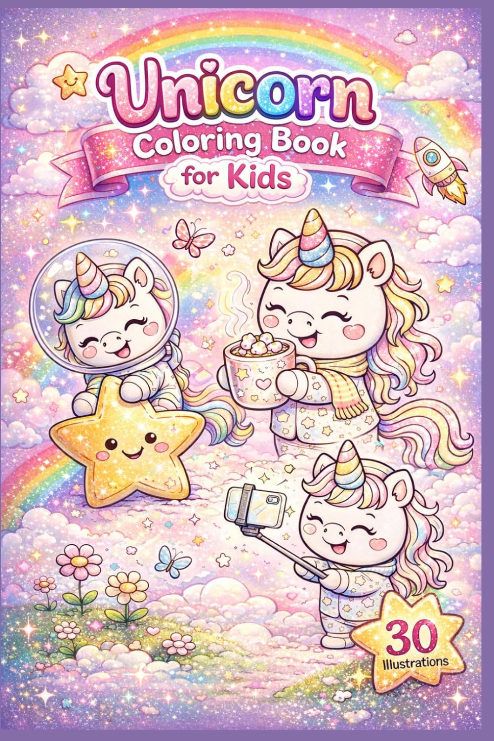 Unicorn Coloring Book for Kids Ages 4-8: Cute & Magical Unicorns, Rainbows, Stars and Fun Fantasy Adventures: 30 Adorable Illustrations with Easy ... Who Love Unicorns, Creativity and Imagination