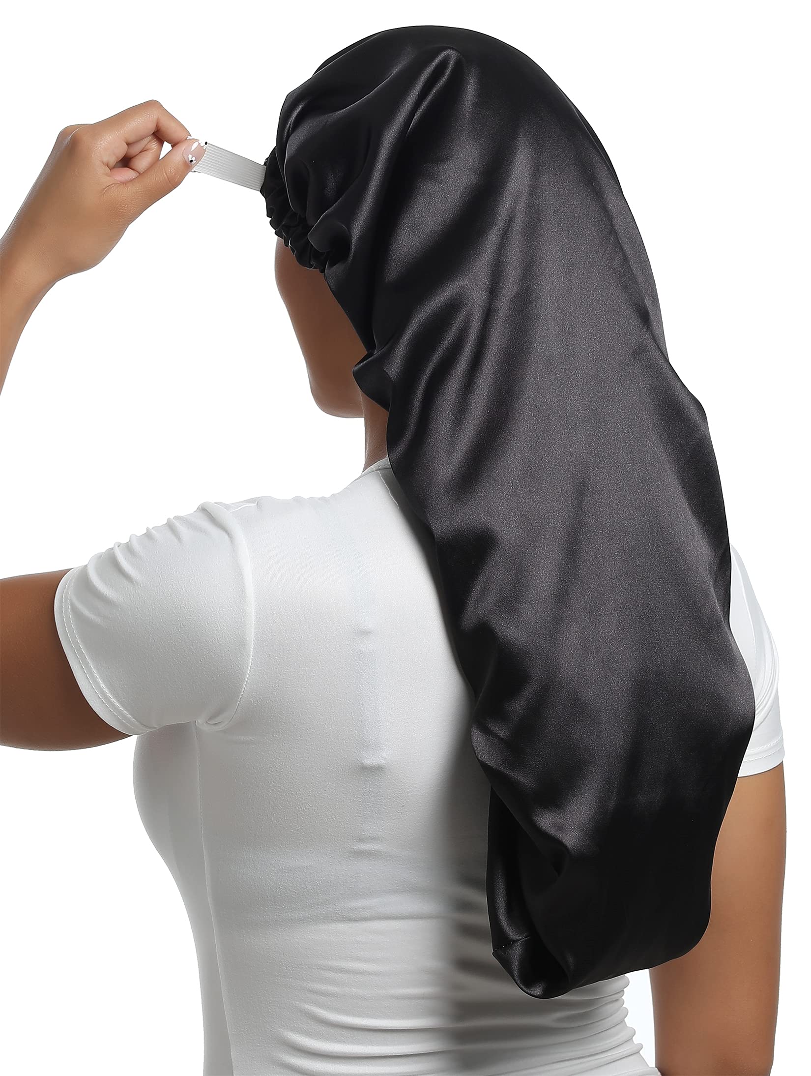 SAYMRESatin Bonnet Silky Sleep Cap,Adjustable Hair Bonnet for Braids Curly Hair