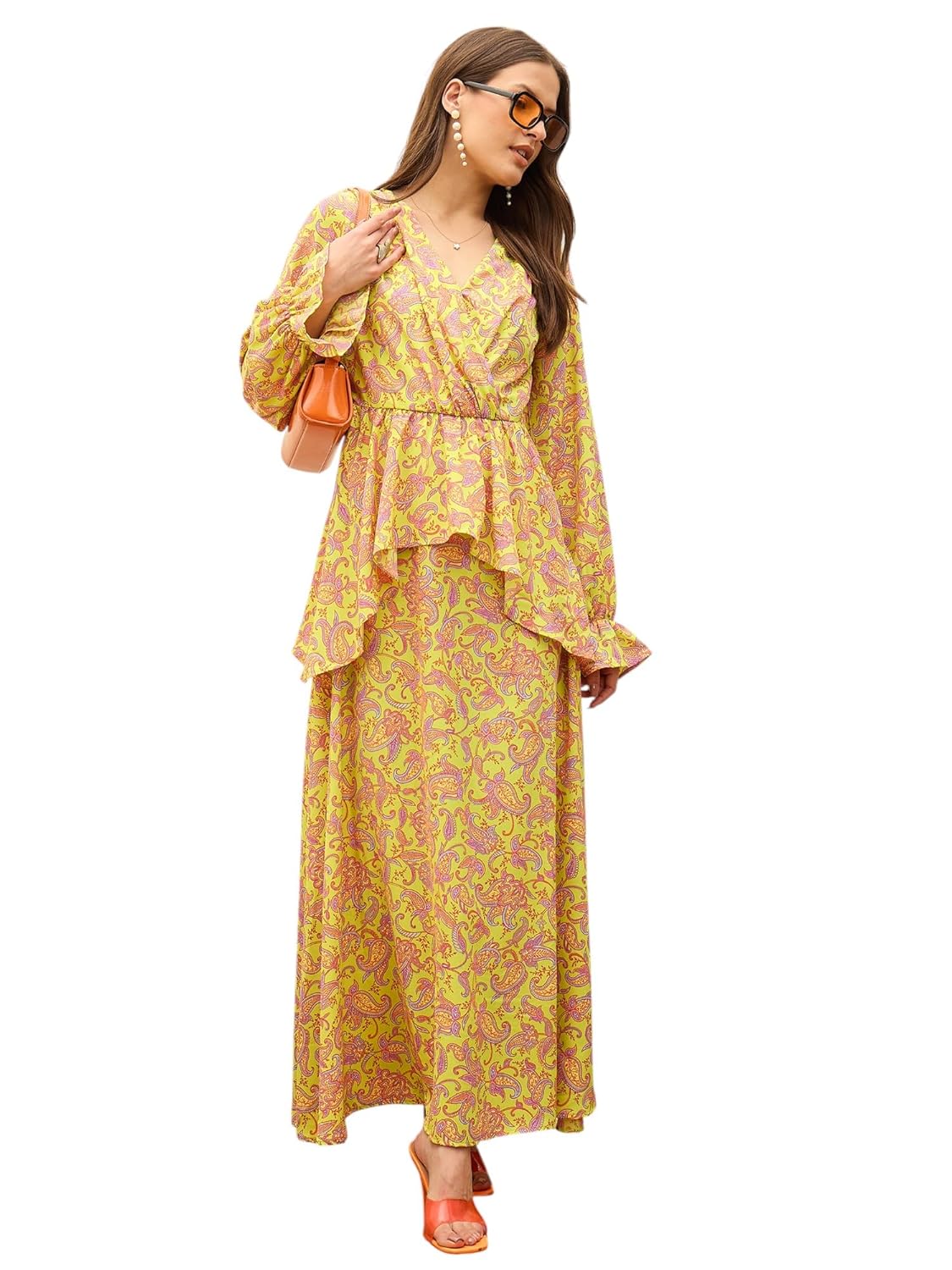 Neon Paisley Peplum Maxi Dress