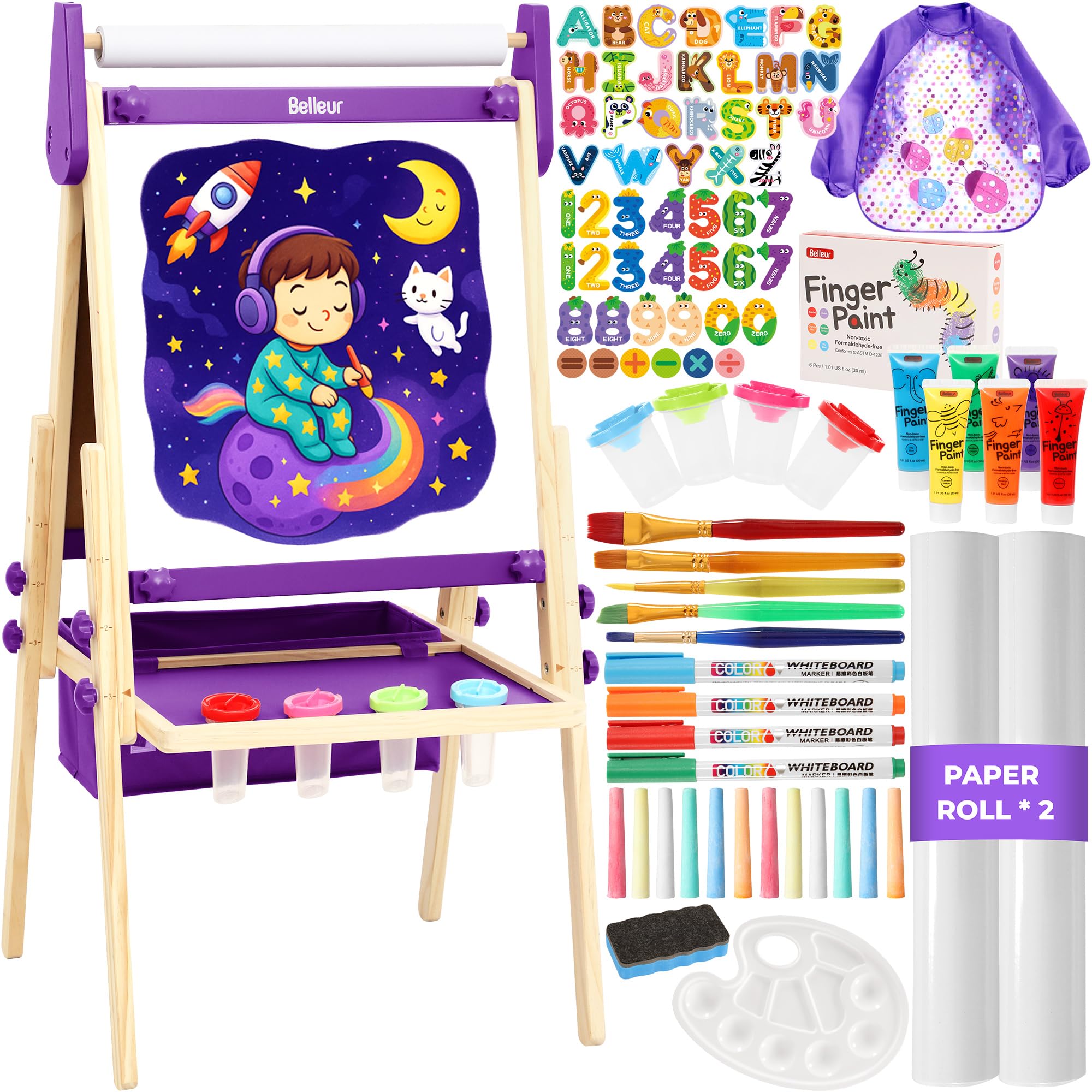 Joyooss Art Easel for Kids Easel for Toddlers,Adjustable Standing Wooden Toddler Easels Kid Whiteboard & Chalk Board Kids Dry Erase Board,Art Easel for Kid Age 2-4 4-8 9-12 Drawing Easels