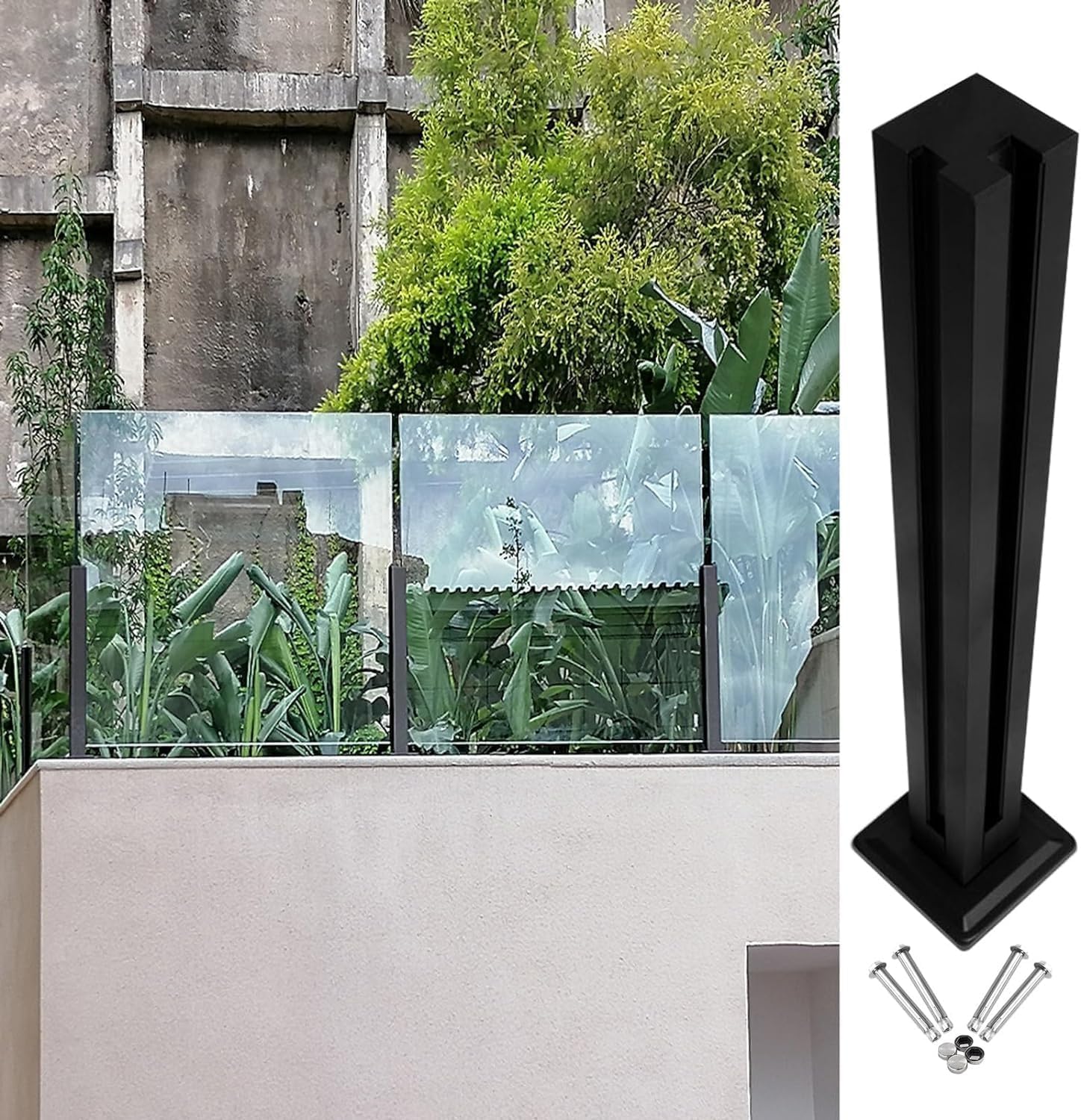 Poteaux de balustrade en aluminium et pinces pour garde-corps vitré d'escalier extérieur