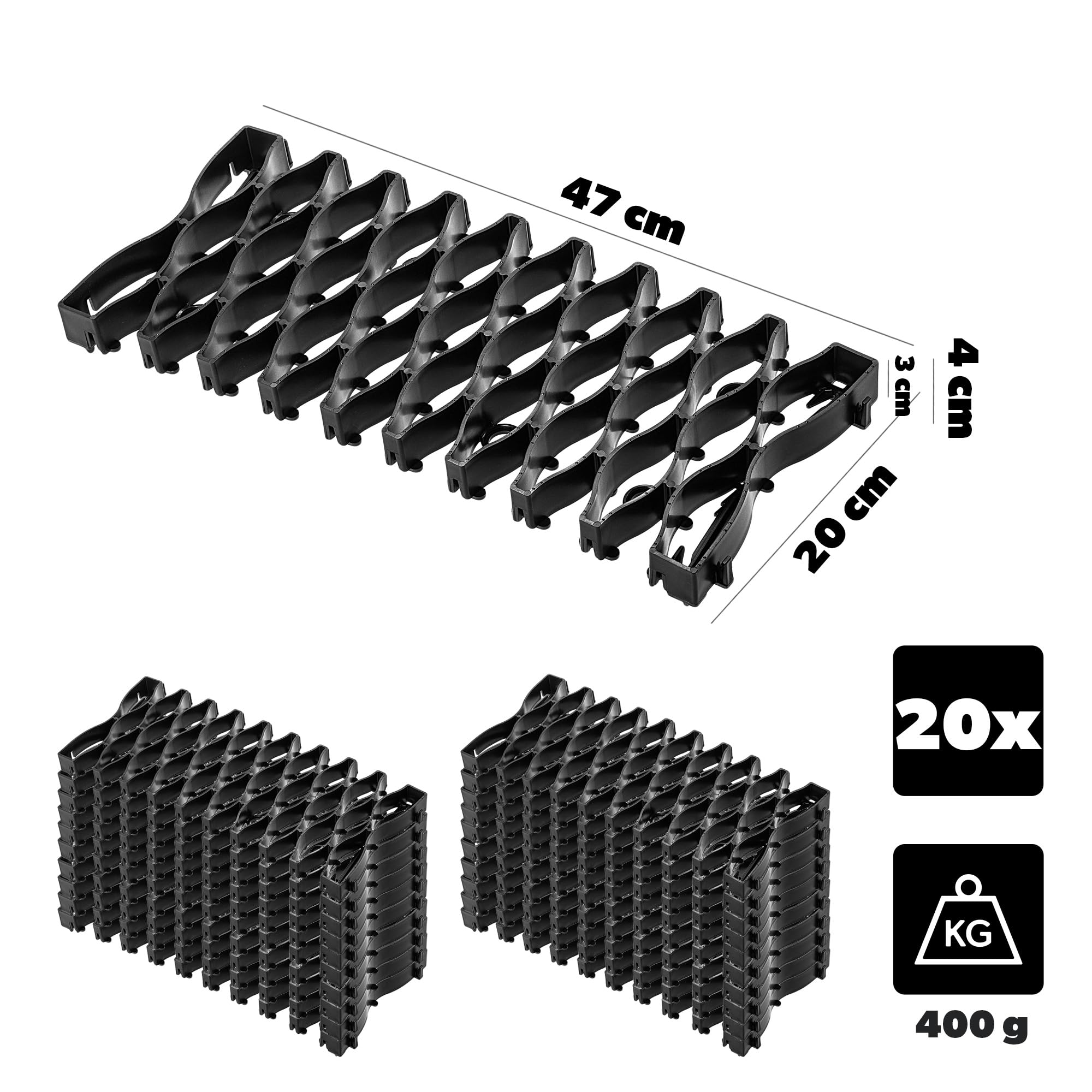 KADAX 20 griglie di protezione per prato per robot tosaerba, 47 x 20 cm, griglia per prato, protezione dai danni causati da robot tosaerba, piastre in plastica (nero)