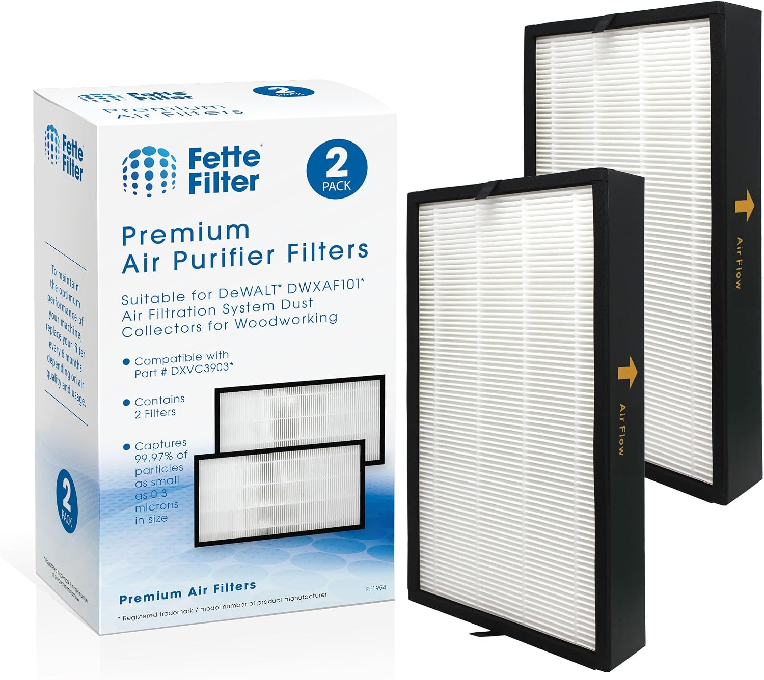 Fette Filter - DXVC3903 High Efficiency H 11 Replacement Filter compatible with DeWALT DXVC3903 for DWXAF101 Air Filtration System, 3-Speed Hanging Ceiling Dust Collectors Part# DXVC3903 - Pack of 2