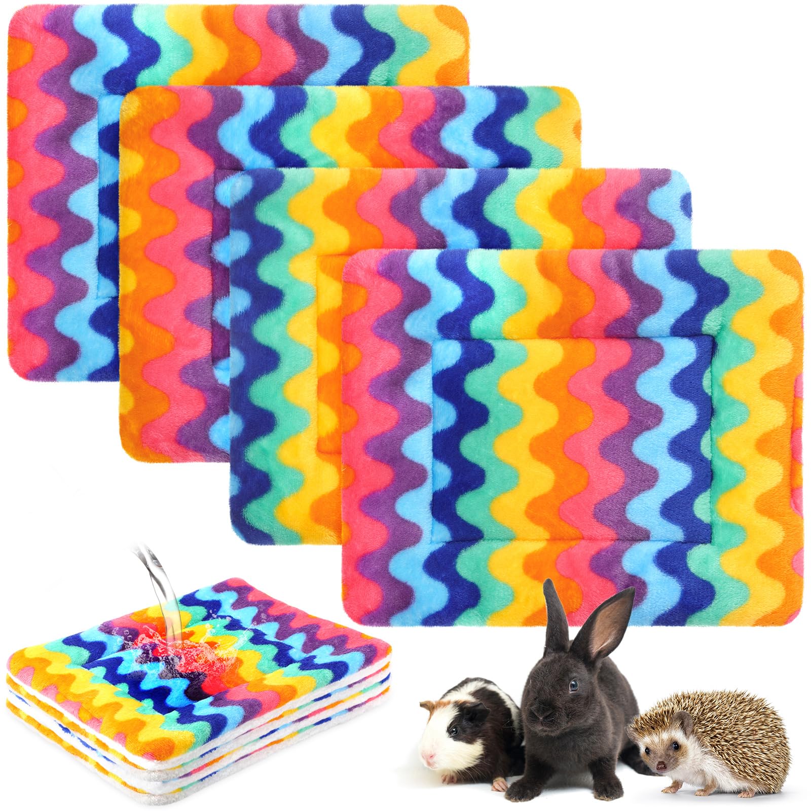 Haull 4 Pcs Waterproof Guinea Pig Bedding Mat, Rainbow, 13 x 10
