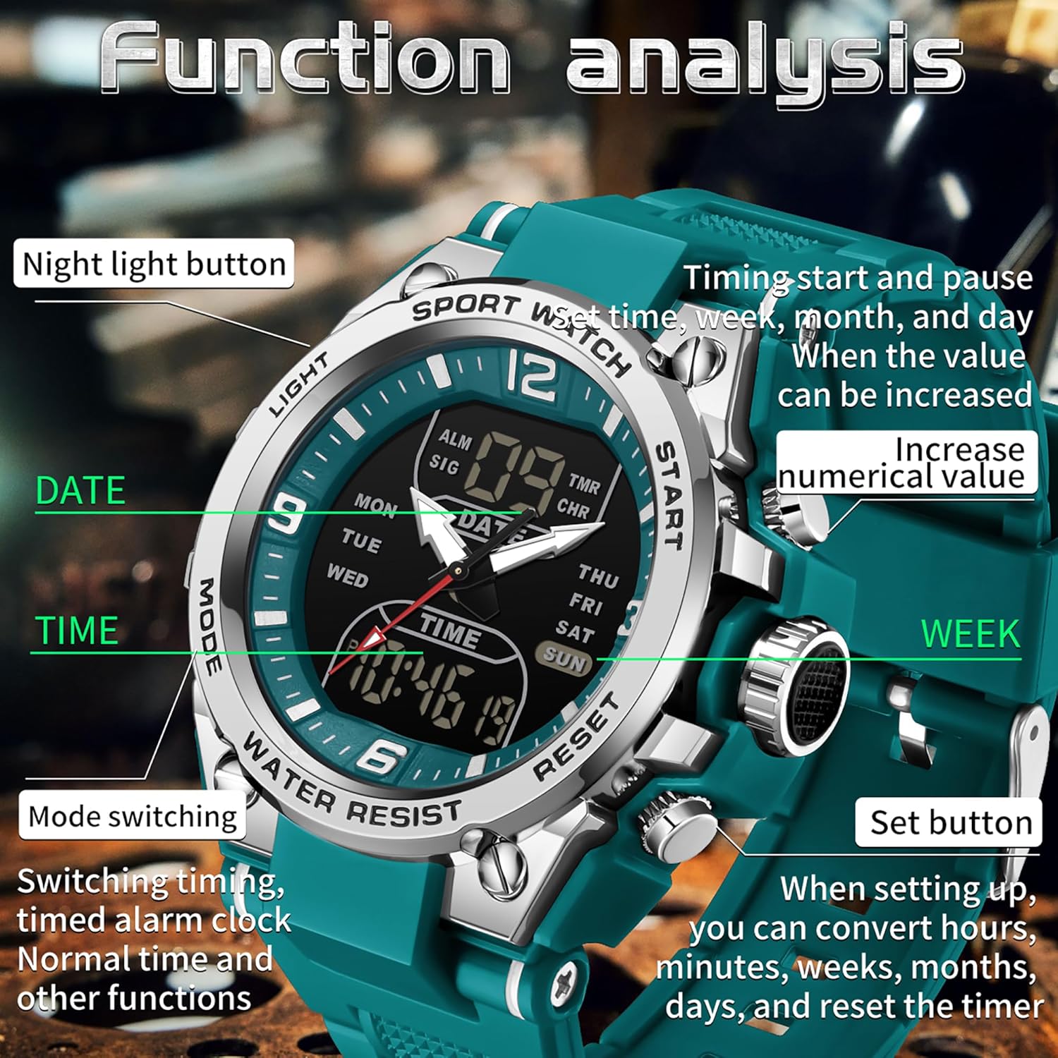 findtime Men's Digital Watch Sports Waterproof Watches Military Stopwatch Alarm Mens Wristwatch for Running Swimming Watch Big Face Analog Relojes para Hombres - Image 2