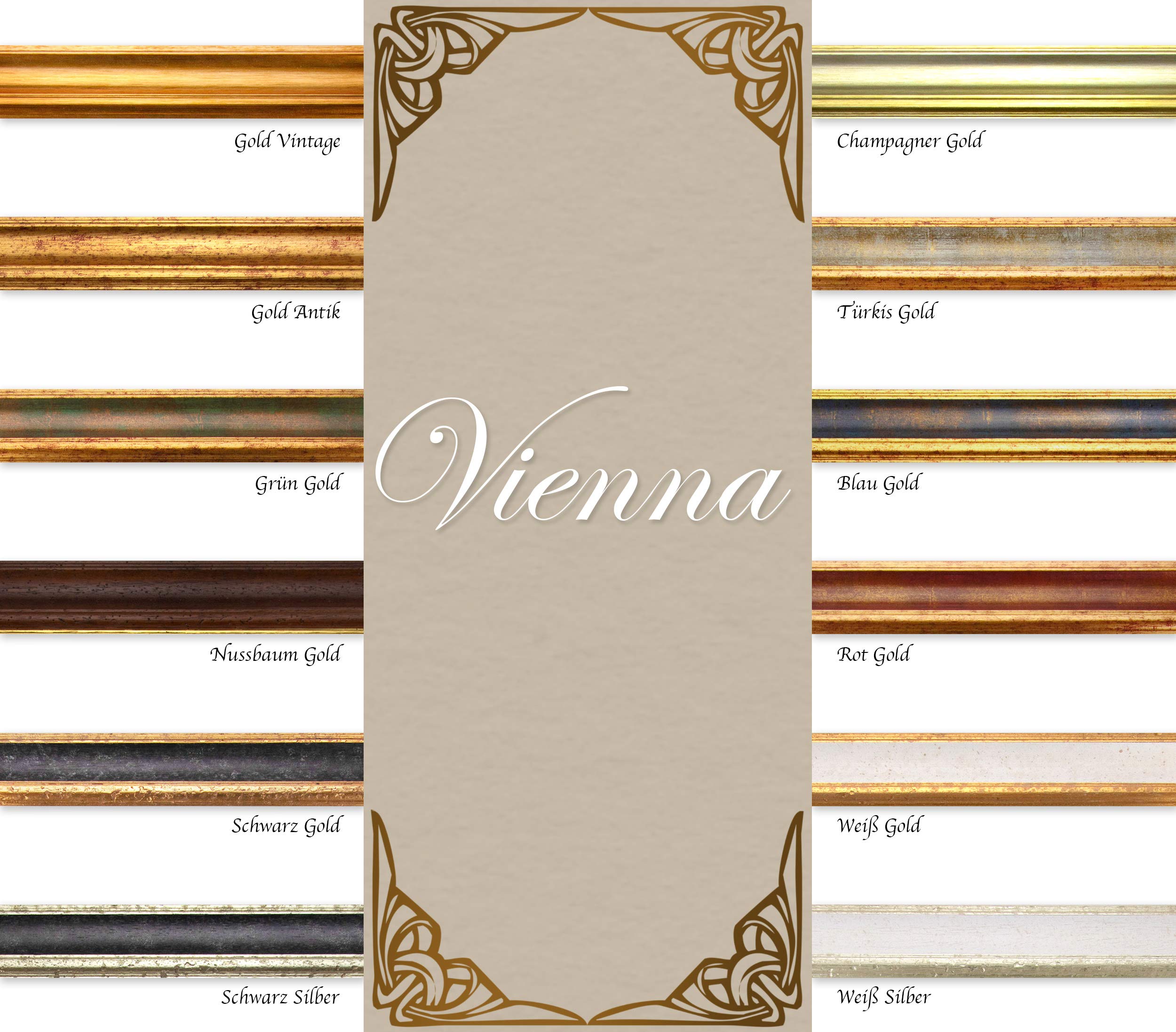 BIRAPA Vienna Bilderrahmen 60x80 cm - Vintage Rahmen in Rot Gold, Holzrahmen Mit Zierleiste Innen und Außen, Fotorahmen