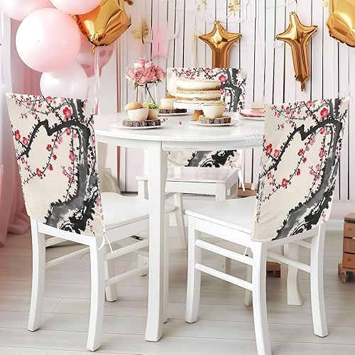Miniatura 4 de Chinese Ink Painting Flower Chairs Covers Removable for Ceremony Set of 2 Decorative Christmas Chair Covers cubre sillas para comedor