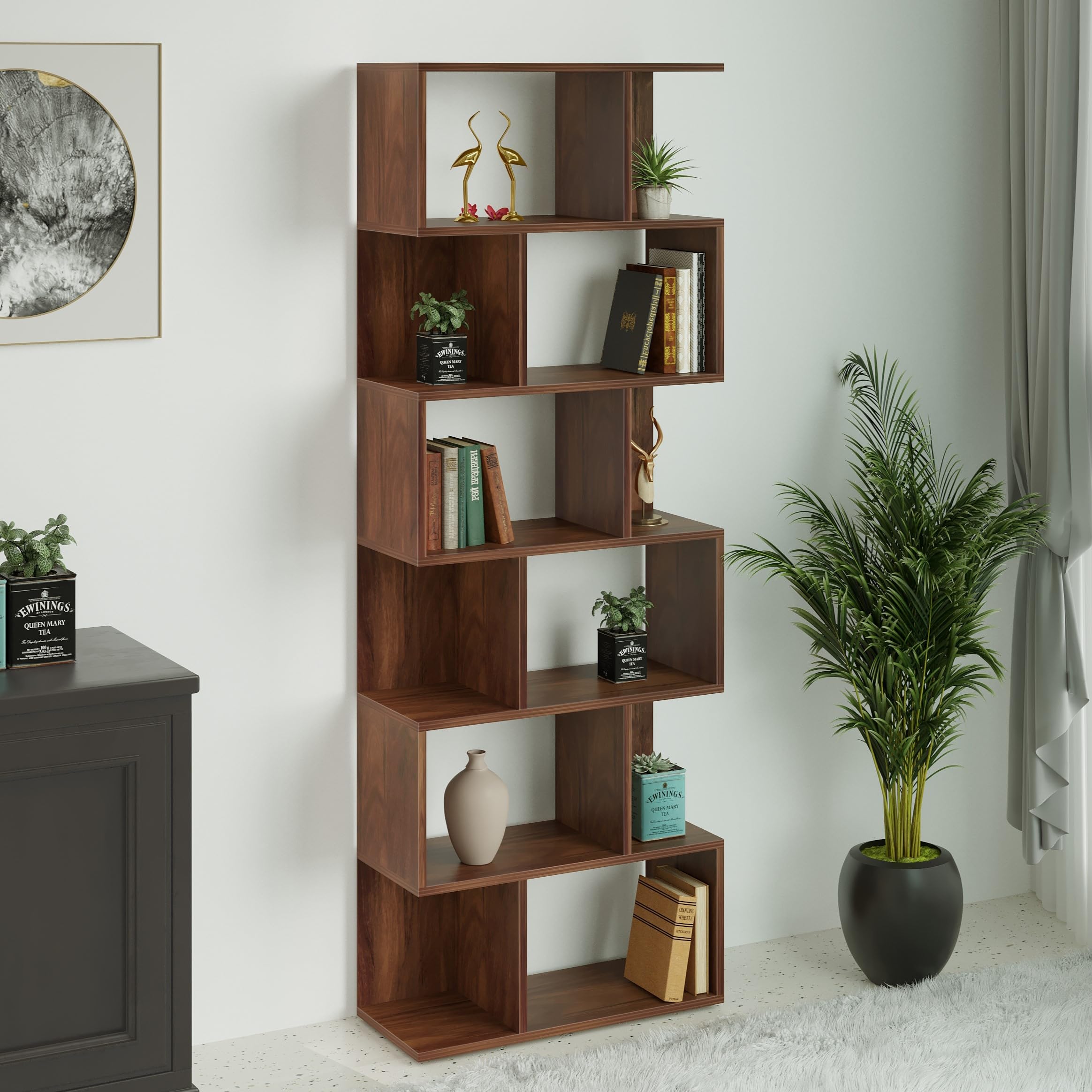 BLUEWUD Crosbon Engineered Wood Bookshelf Cabinet Book Rack Organizer with Shelves for Décor Display Cabinet Floor Standing for Home Library (Brown Maple)-image-33
