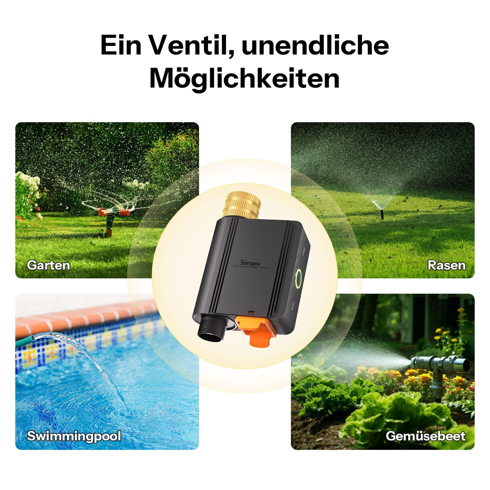 SONOFF SWV-ZFE Hydro ONE Zigbee Bewässerungscomputer, Messinganschluss, wetteradaptive Bewässerung mit Durchflussmesser, 4×AA, Zigbee-Hub erforderlich, kompatibel mit Home Assistant