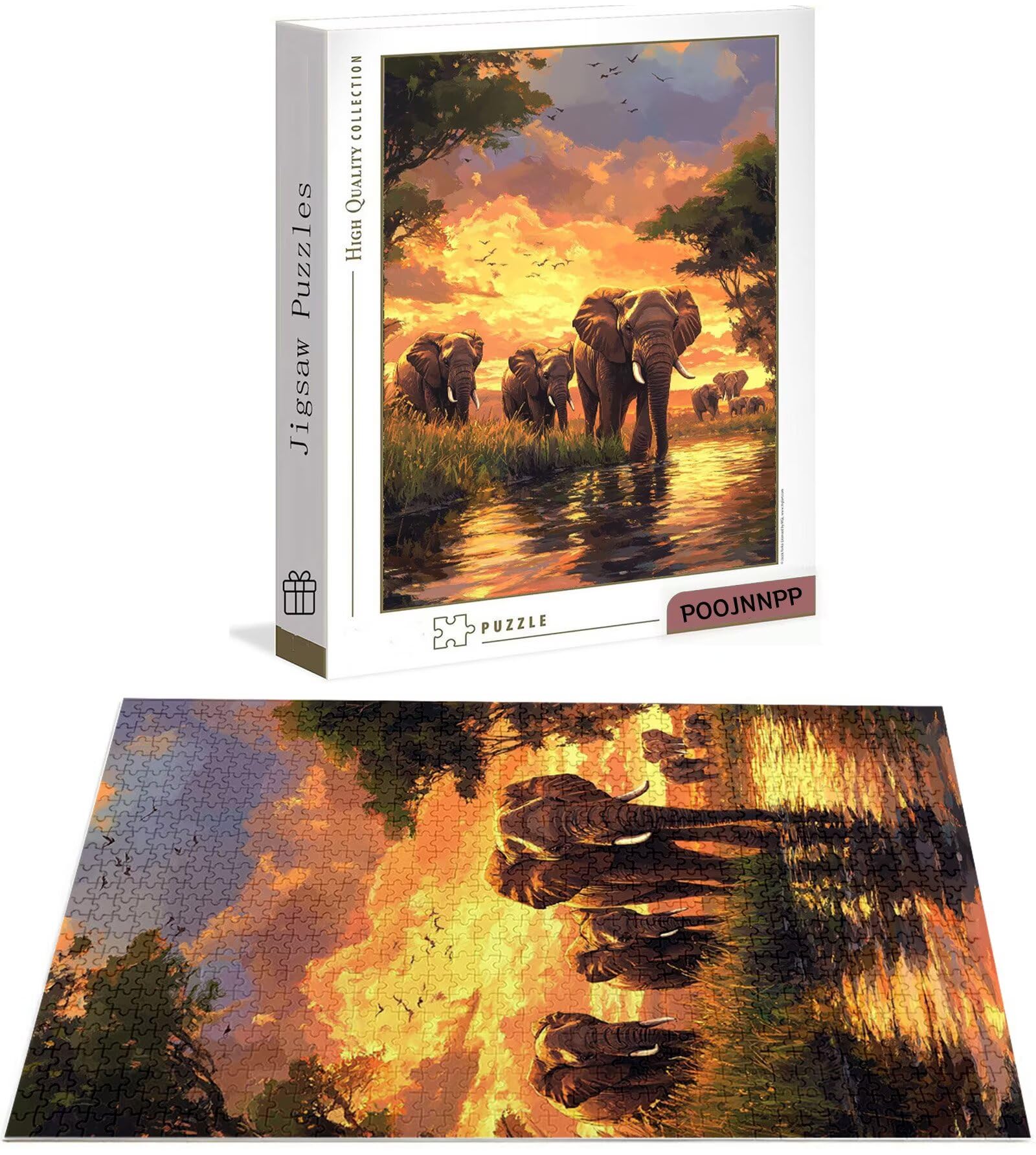 Puzzle 1500 Pezzi per Adulti, Puzzle Africa in Legno per Adulti, Puzzles Elefante Impegnativi, Giochi Educativo per Famiglie, Rompecapo con Scatola per Decorazioni Casa, Donna Regalo di Natale B-6340