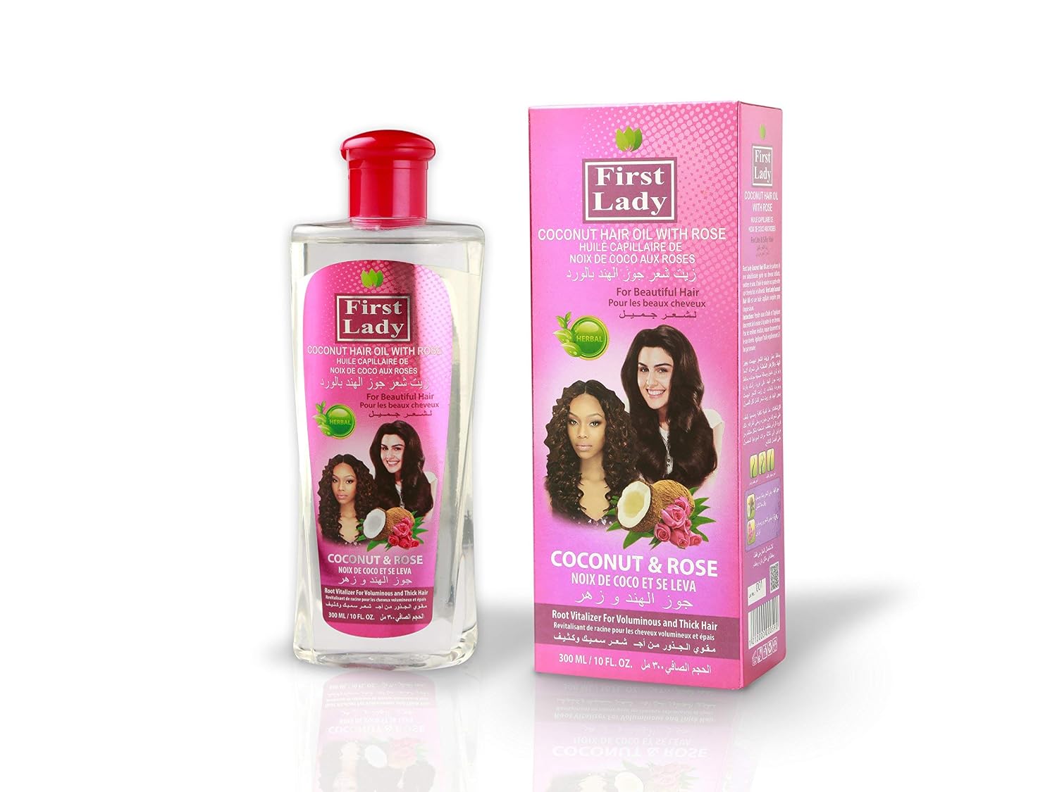First Lady Herbal (Ayurvedic) COCONUT WITH ROSE Hair Oil 10 fl oz – For Beautiful Hair – Root Vitalizer - For Afro Asian European Hair Types