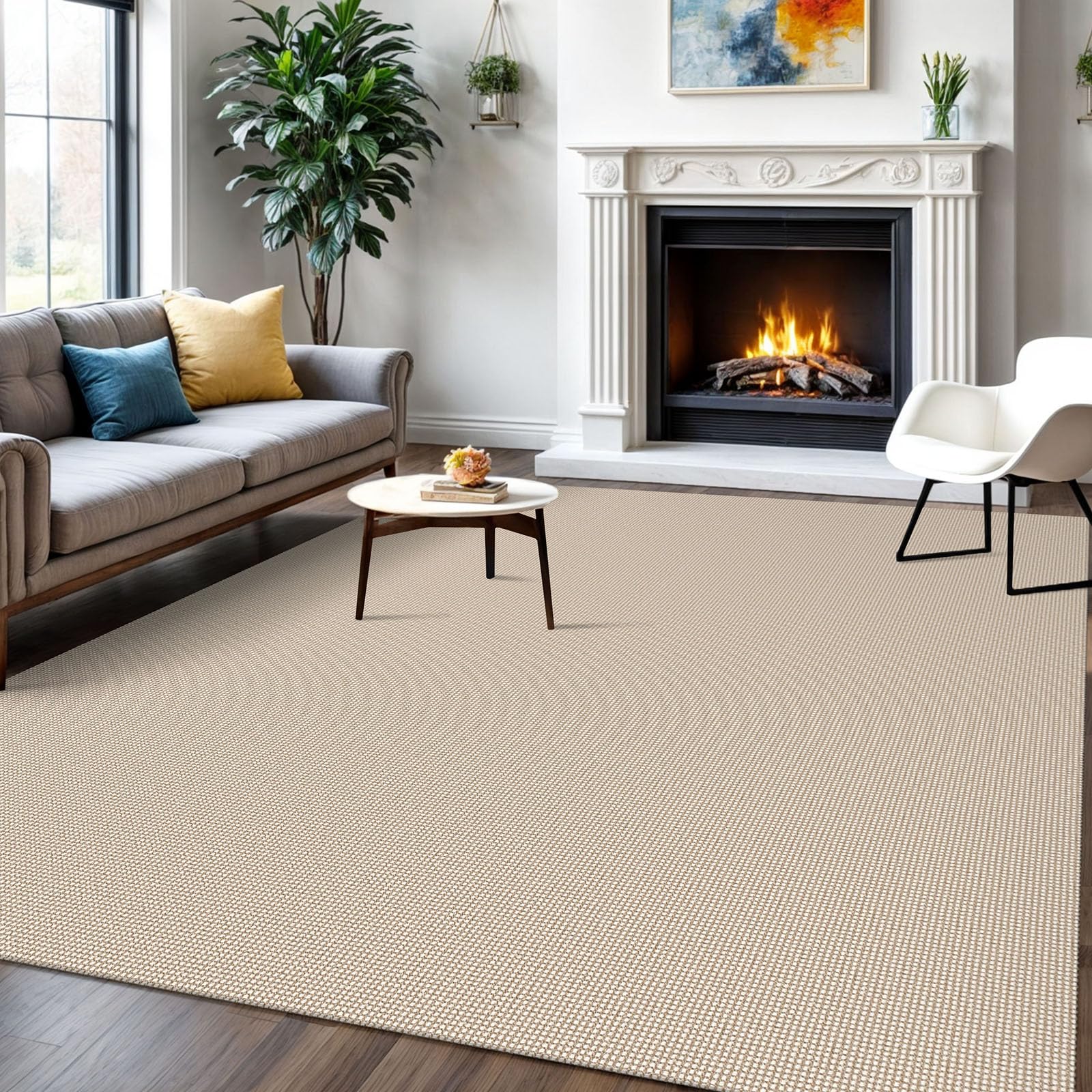IOHOUZE Washable Area Rug 6x9 Non Slip Rubber Backed Rugs for Living Room, Dining Room Rugs Bedroom Rug, Woven Indoor Floor Carpet for Living Room Nursery Office, Cream/Beige