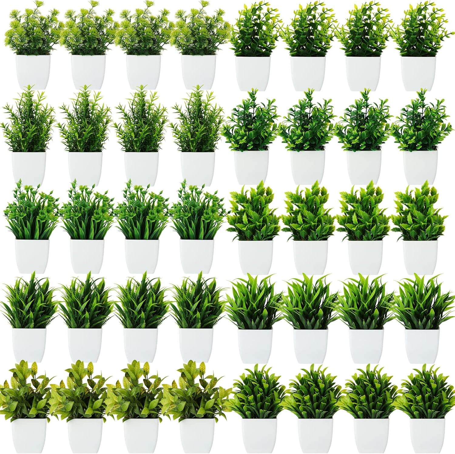 Jexine Small Fake Plants Bulk Mini Artificial Plant Flower Faux Plant Greenery Potted Plants for Indoor Bathroom Decor Window Tabletop Office(Fresh Style, 40 Pcs)