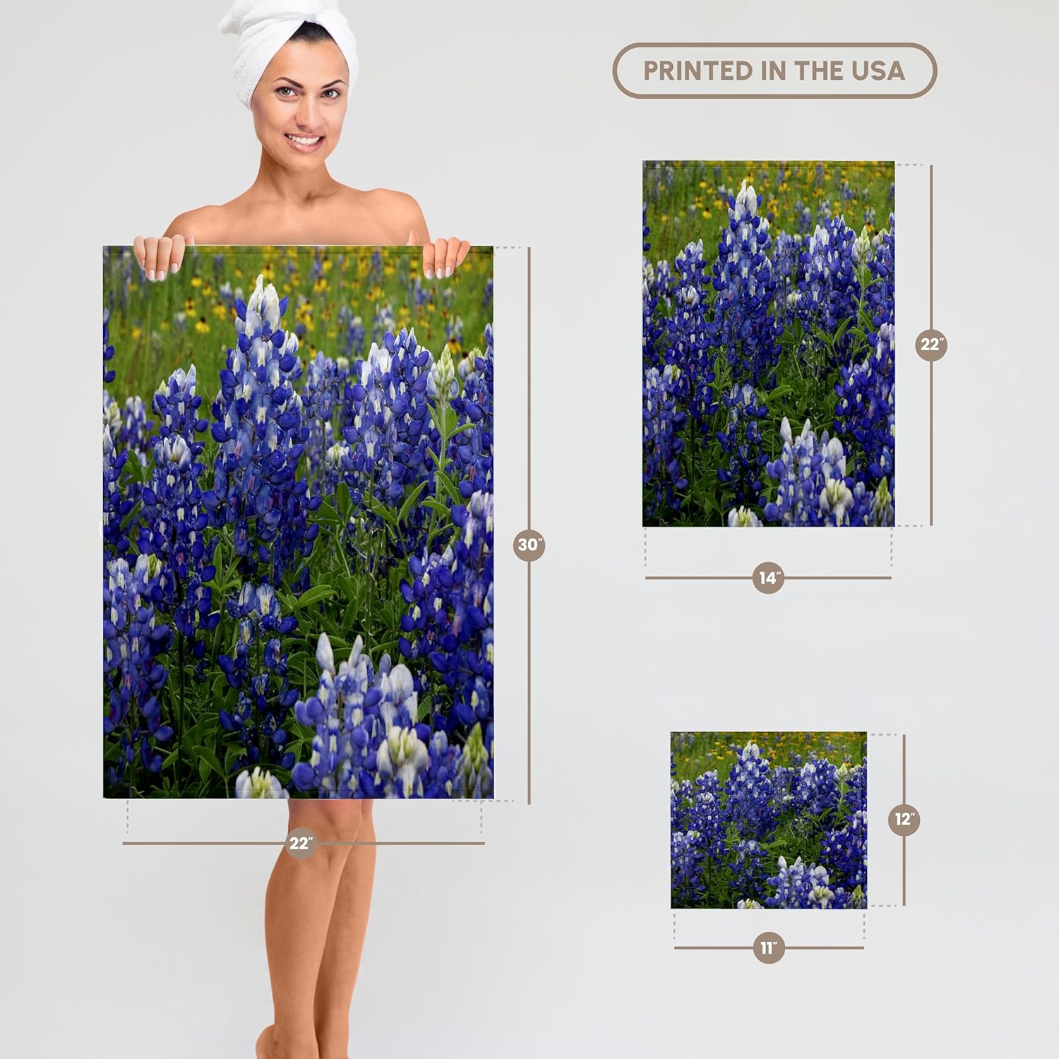 3dRose Texas Hill Country Wildflowers. Bluebonnets 22x30 Bath Hand Pool Towel