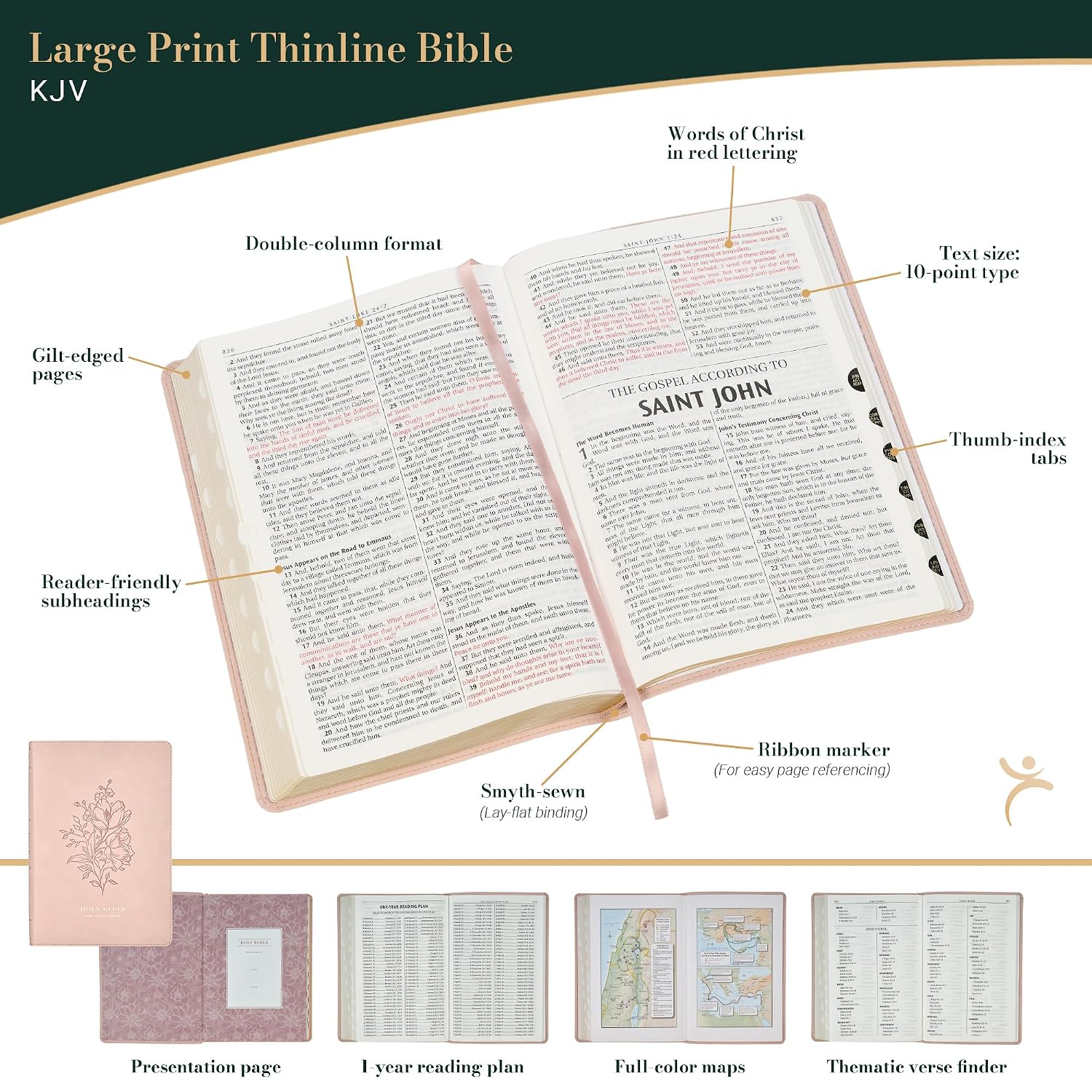 KJV Holy Bible, Thinline Large Print Vegan Leather Red Letter Edition Thumb Index & Ribbon Marker, King James Version (KJV Thinline LP Editions)