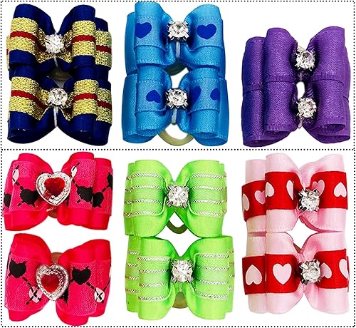Miniatura 2 de 50 unids25 pares de lazos para el pelo de perro pequeño con bandas de goma y diamantes de imitación, lazos de aseo para cachorros, perros, gatos,