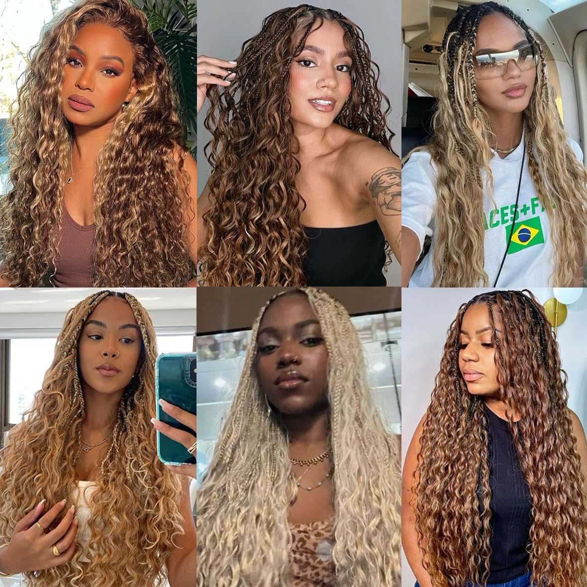 Kachanaa 18 Inch Deep Wave Crochet Hair for Boho Box Braids 2 Bundles Honey Brown 20% Mixed Deep Wave Human Hair for Braiding Goddess Braids /30# - Image 2