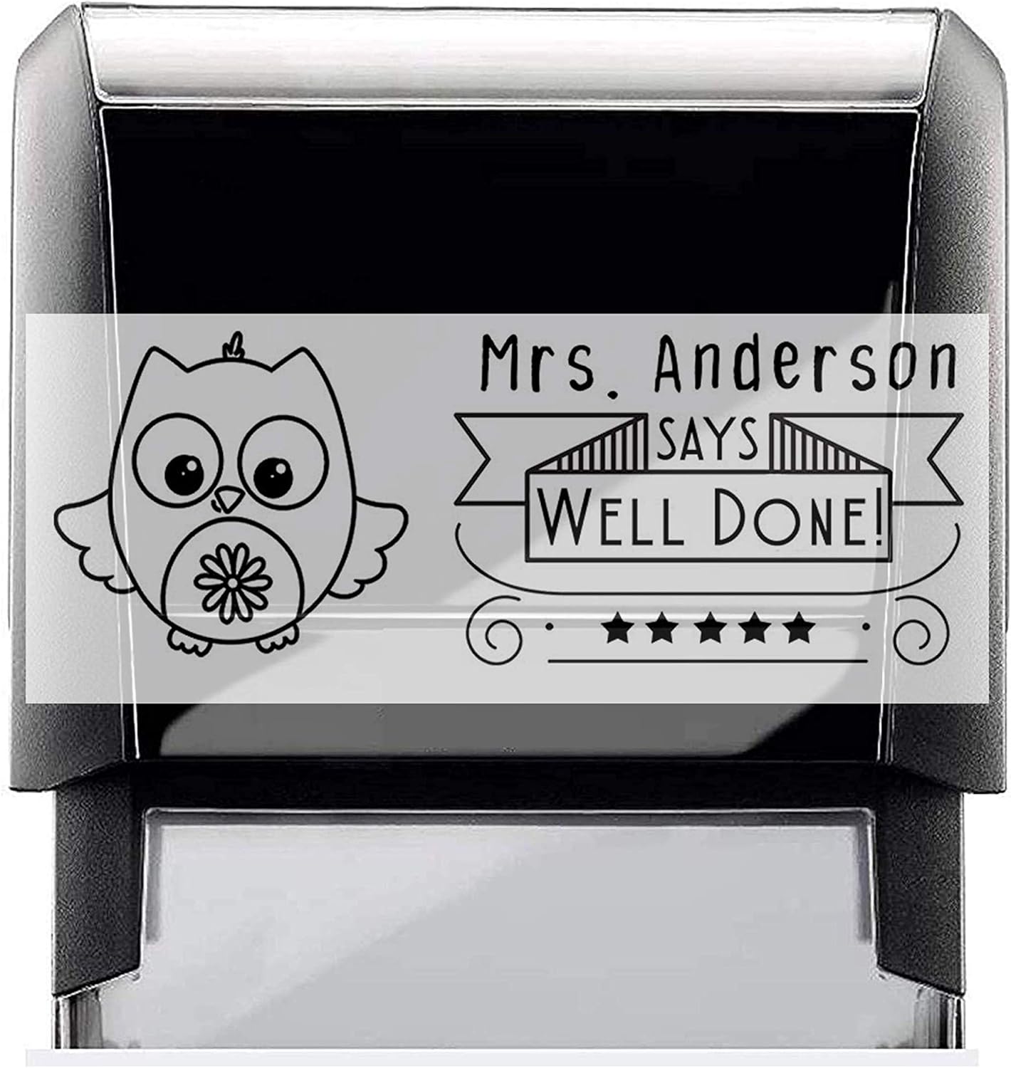 Classroom Teacher Rubber Stamp, Self-Inking Custom Well Done Student Stamper with Owl Image. Variety of Designs, 5 Ink Colors, 3 Lines, All Wording can be Changed!