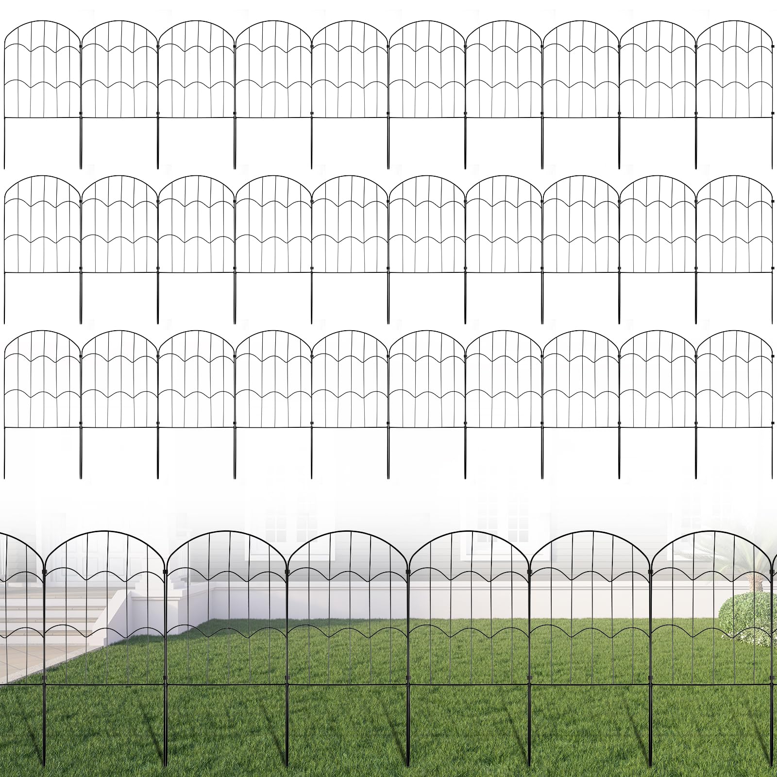 Therwen Decorative Garden Fencing 30 ft x 24 Inch Animal Barrier Fence 30 Pcs Garden Fence Panels No Dig Rustproof Metal Wire Fencing Border Folding Patio Fence for Outdoor Flower Yard Patio Landscape