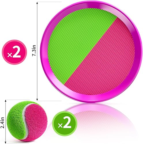 Miniatura 2 de TEMI Juguetes al aire libre, regalos para niños de 3 a 8 años, juego de pelota para lanzar y atrapar con 2 paletas, 2 bolas, juguetes de playa,