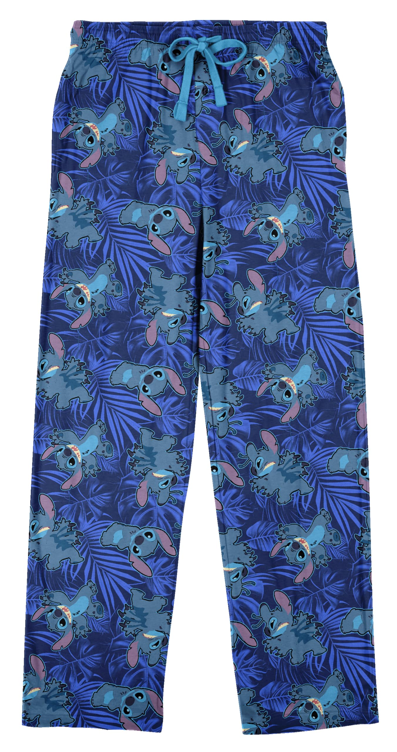 Bioworld Men's Disney Stitch Aop Blue Disney Stitch All-Over Character Print Blue Sleep Pajama Pants, Large