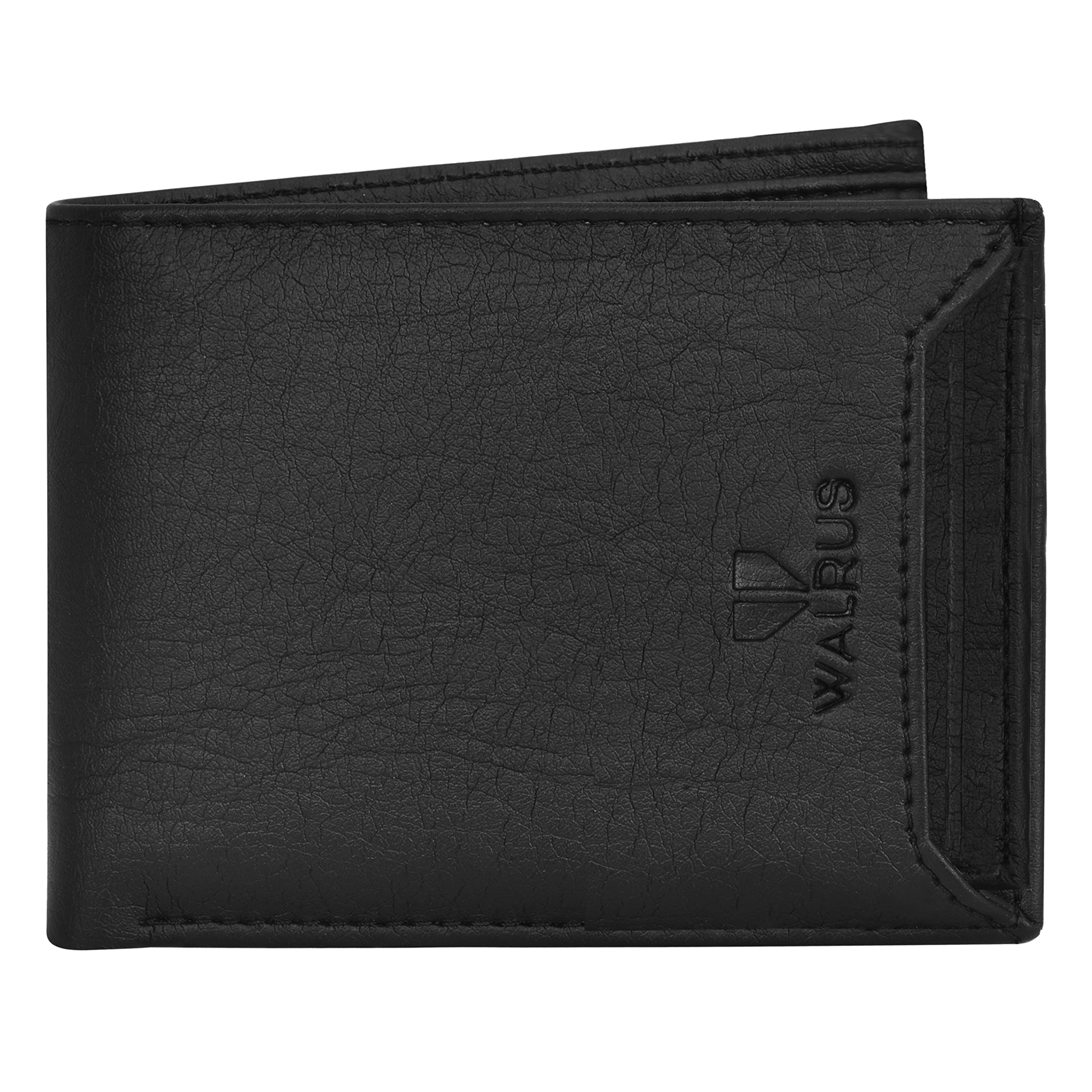 walrus Black Color Nature Friendly Vegan Leather Bi-Fold Wallet for Men - Stylish, Durable Men’s Wallet, 4 Card Pockets, 2 Main Compartments, Coin Pocket - Men’s Purse for Gift-picture-38
