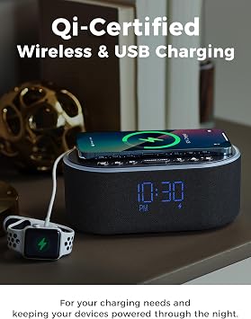 Odokee Qi Certified Wireless Charging Alarm Clock Radio for Bedroom