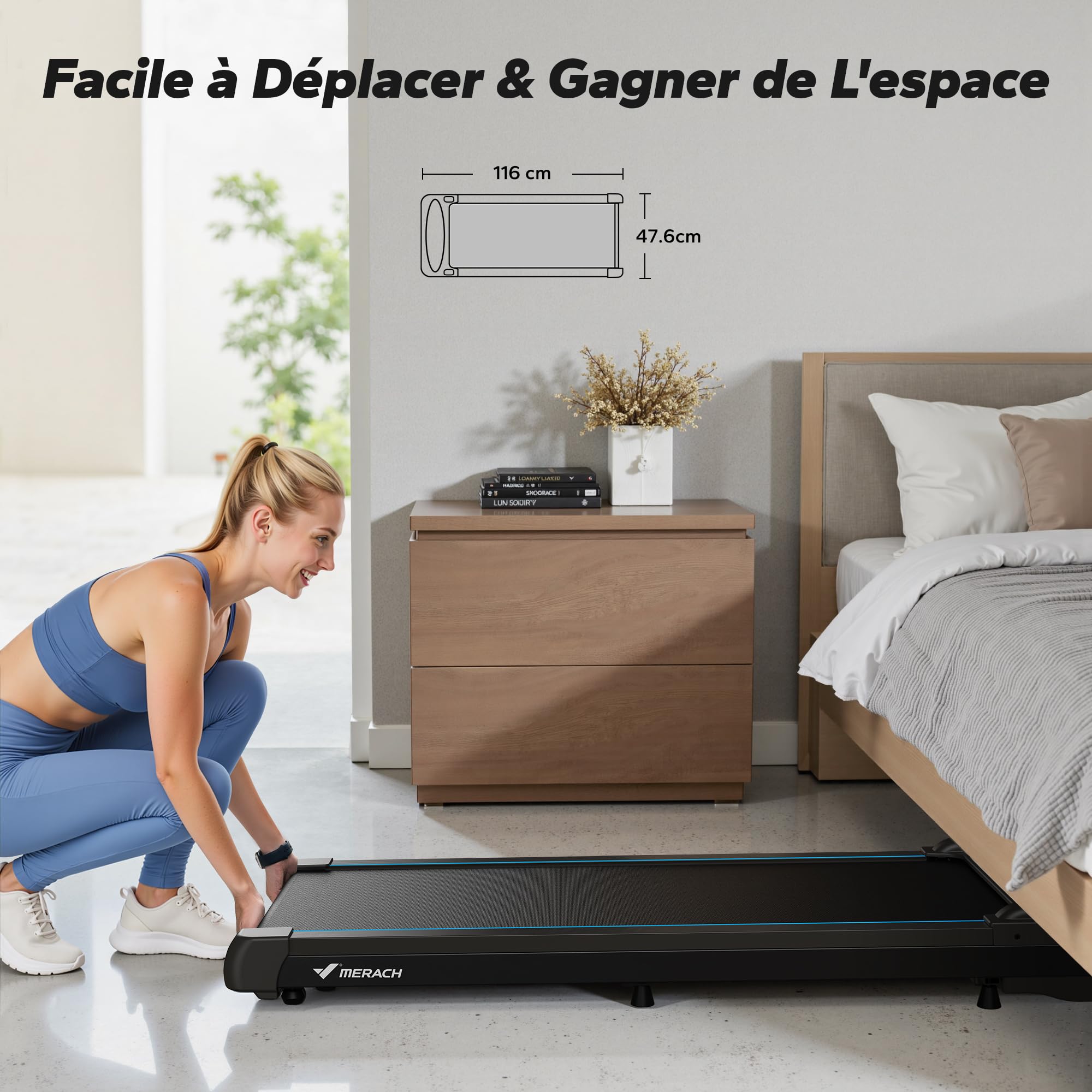 MERACH Tapis de course sous bureau 2 en 1 10 km/h 40 dB silencieux avec télécommande