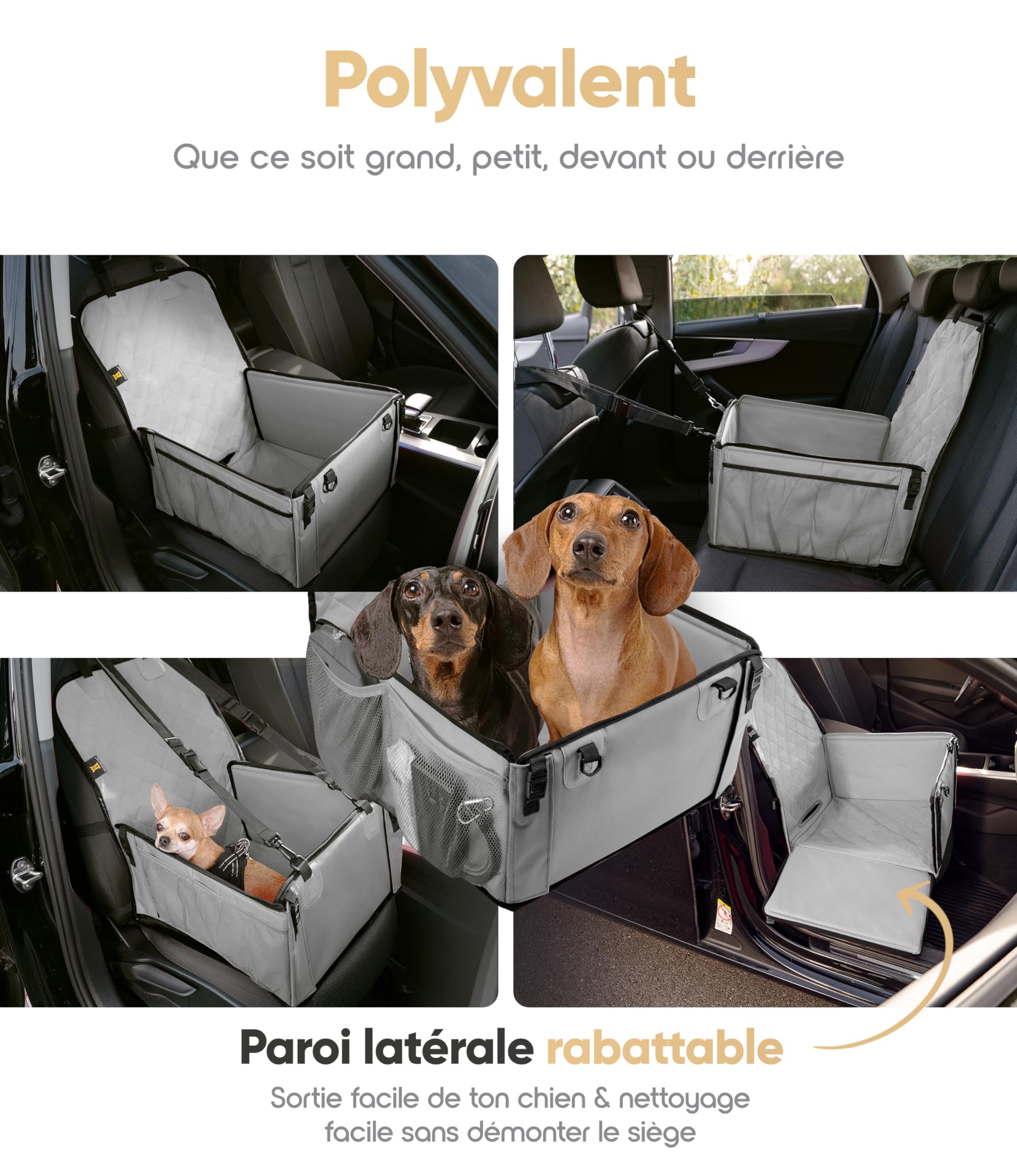 HELDENWERK Asiento de Coche para Perros pequeños y medianos con Correa, Resistente al Agua y Estable para el Asiento Trasero y el Asiento Delantero, Asiento de Coche para Perros, Asiento de copiloto
