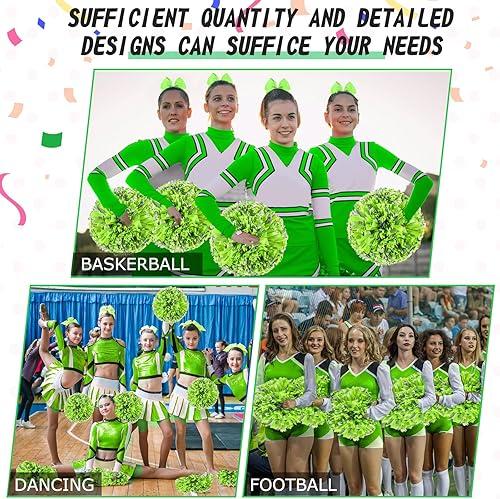 Miniatura 82 de Hanaive 3 pompones de animadora y lazo grande para animadora para el pelo, suministros metálicos para animadora de espíritu de equipo, deportes