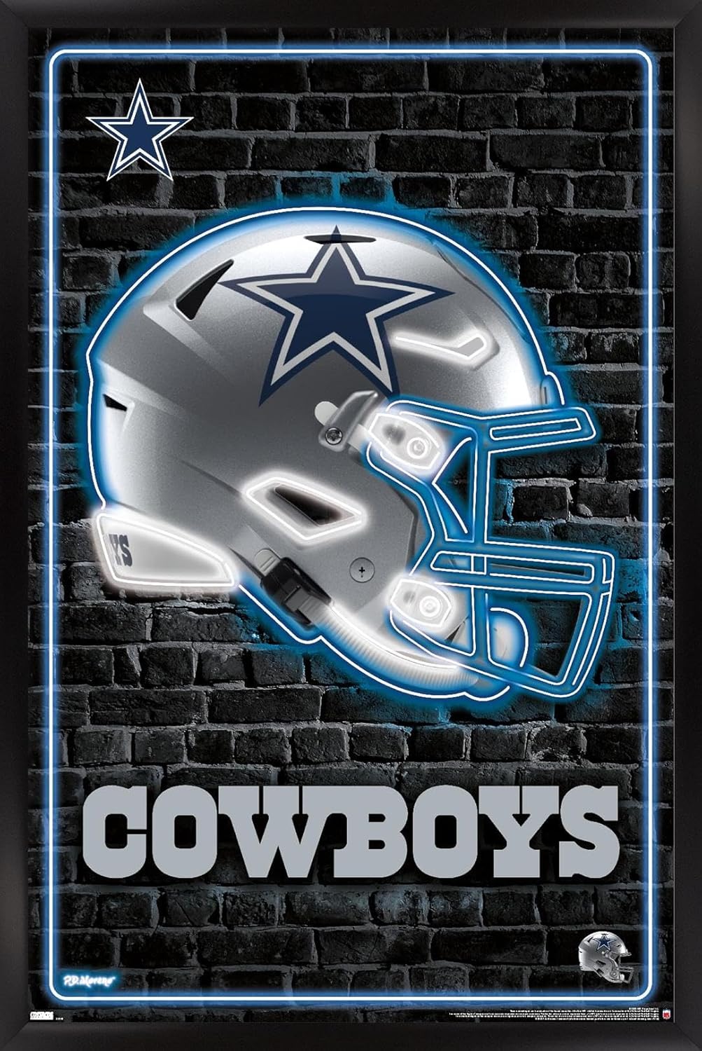 NFL Dallas Cowboys - Neon Helmet 23 Wall Poster, 22.4L" x 14.7W", Black Framed Version